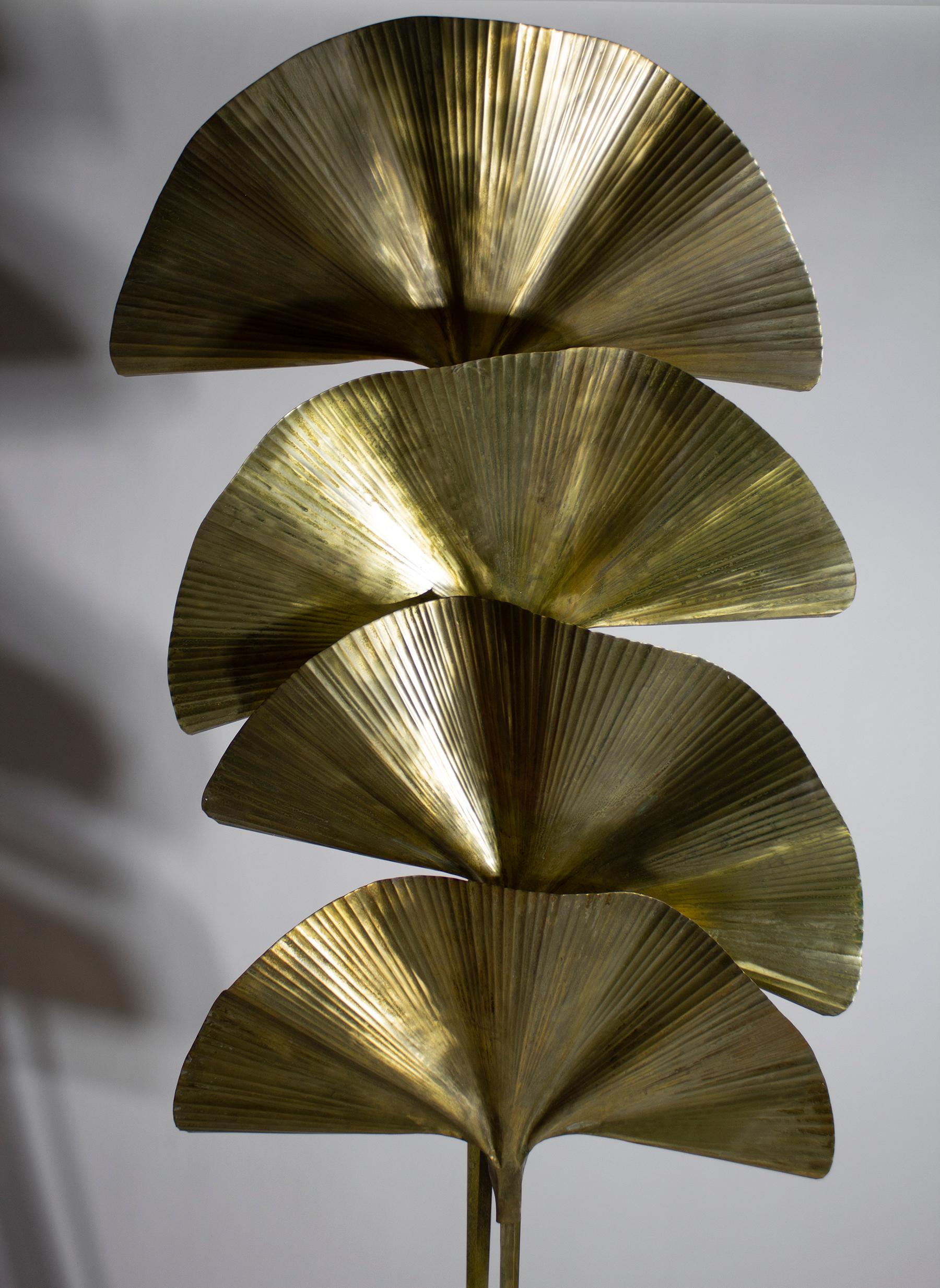 Tommaso Barbi Monumental Brass Ginko Leaf Floor Lamp 1970s 2