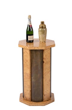 Achteckiger Tischsockel von Tommaso Barbi aus Wurzelholz und Messing, Italien, 1970