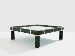 Tommaso Barbi olive green ceramic and brass coffee table 1970s