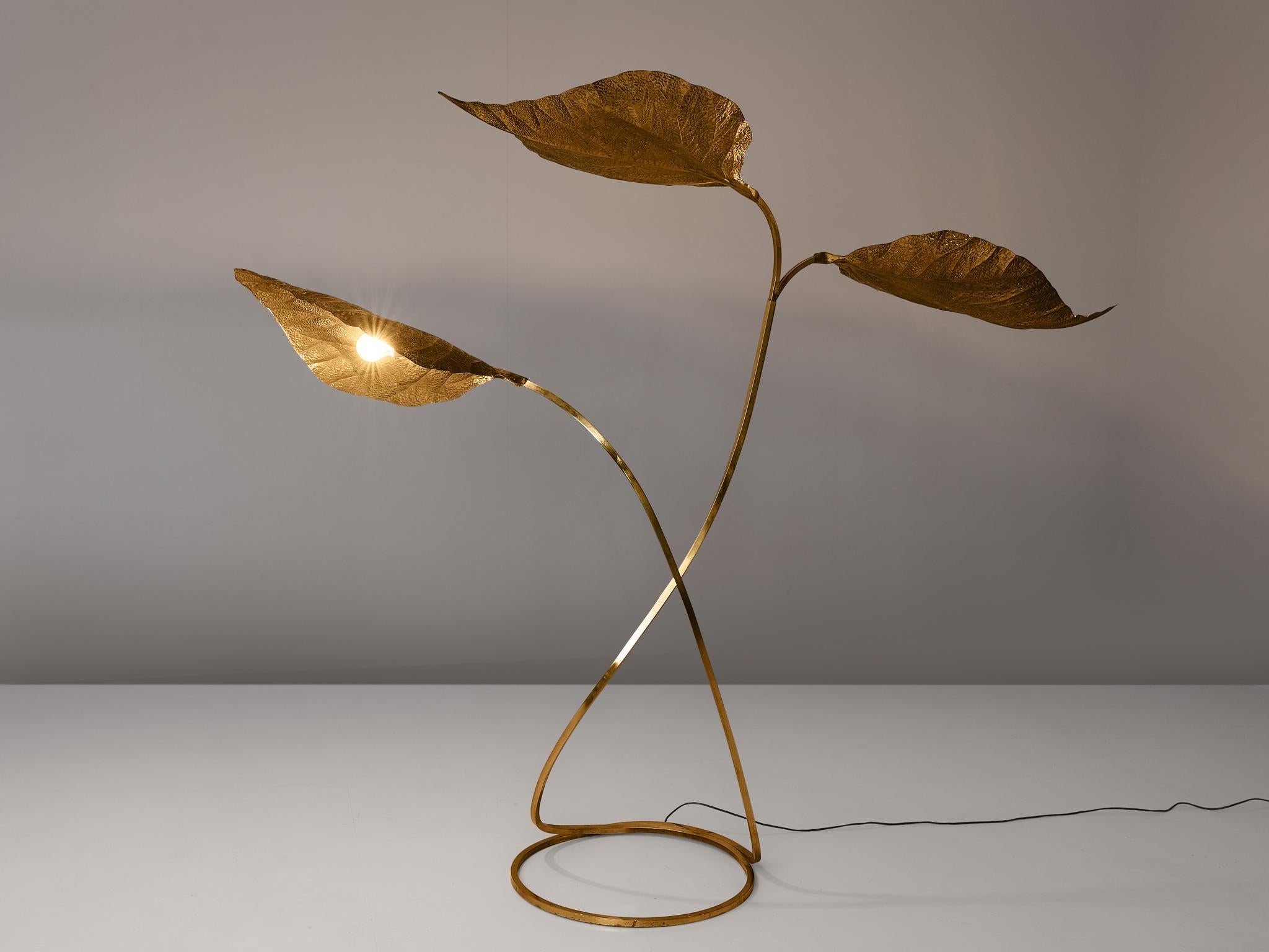 Mid-Century Modern Tommaso Barbi Organic Leaf Floor Lamp in Brass