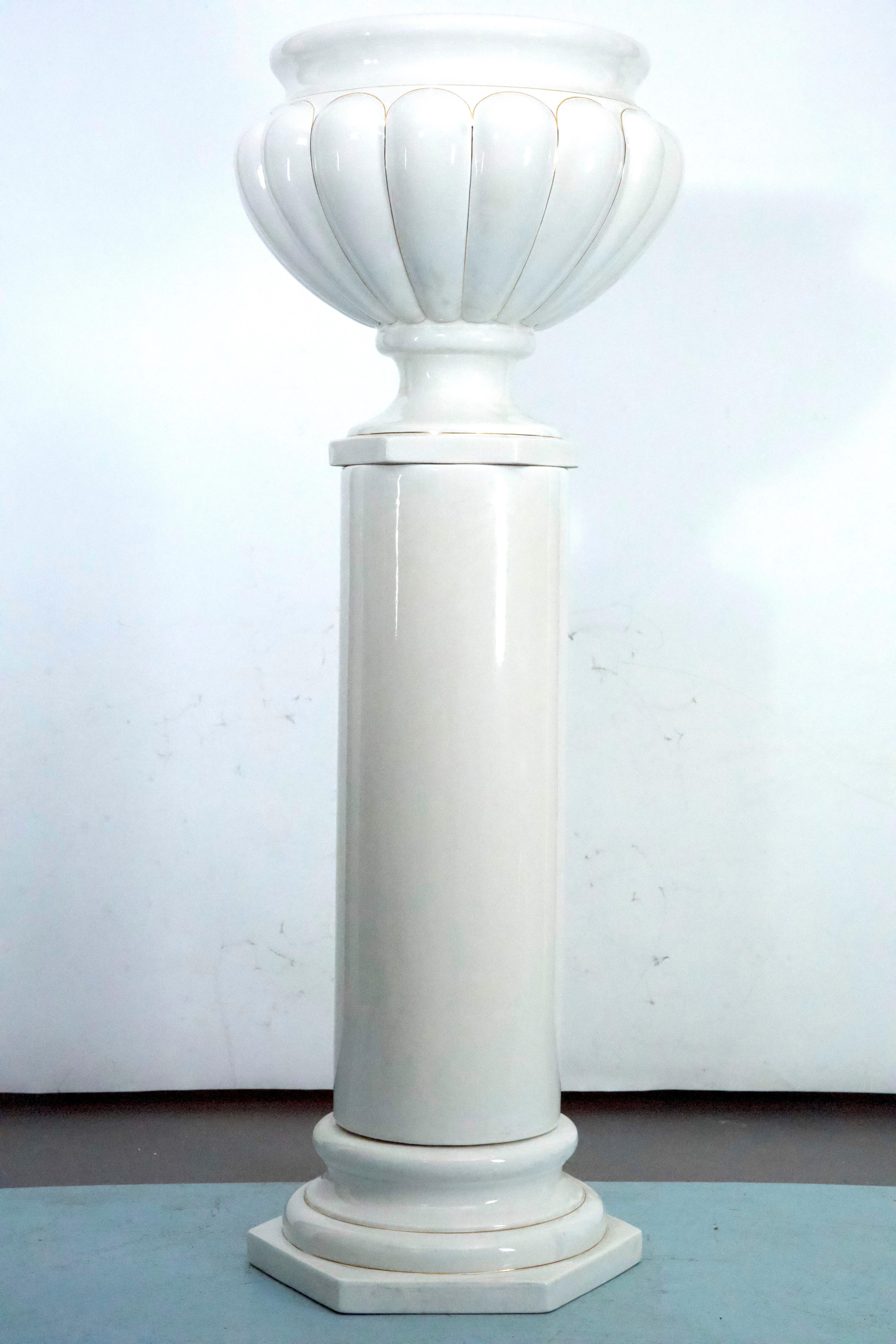 Tommaso Barbi Oversized White Ceramic Vase with Gold Details and Column, Italy For Sale 4