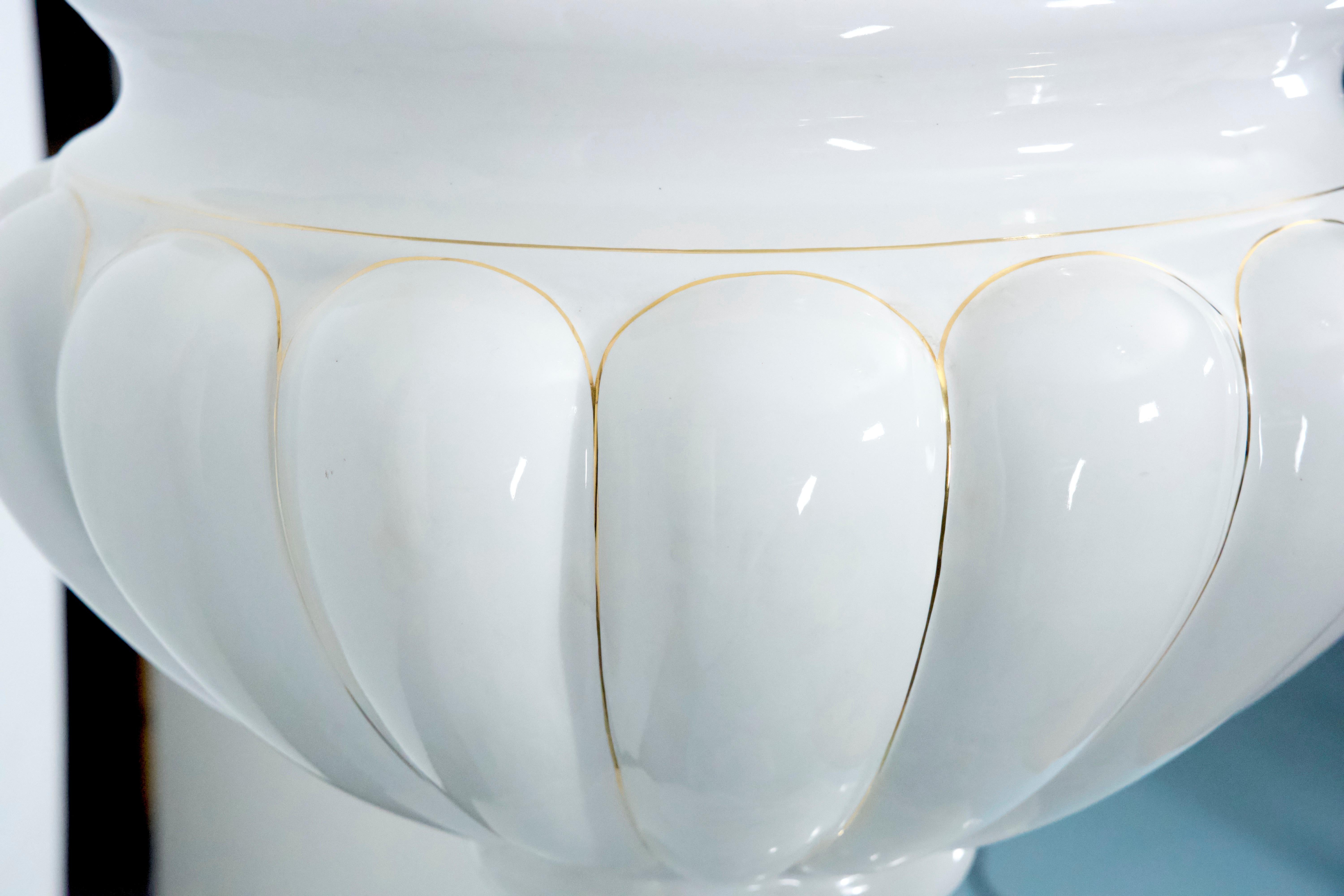 Tommaso Barbi Oversized White Ceramic Vase with Gold Details and Column, Italy For Sale 10