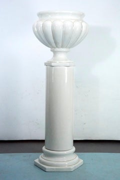 Tommaso Barbi Oversized White Ceramic Vase with Gold Details and Column, Italy