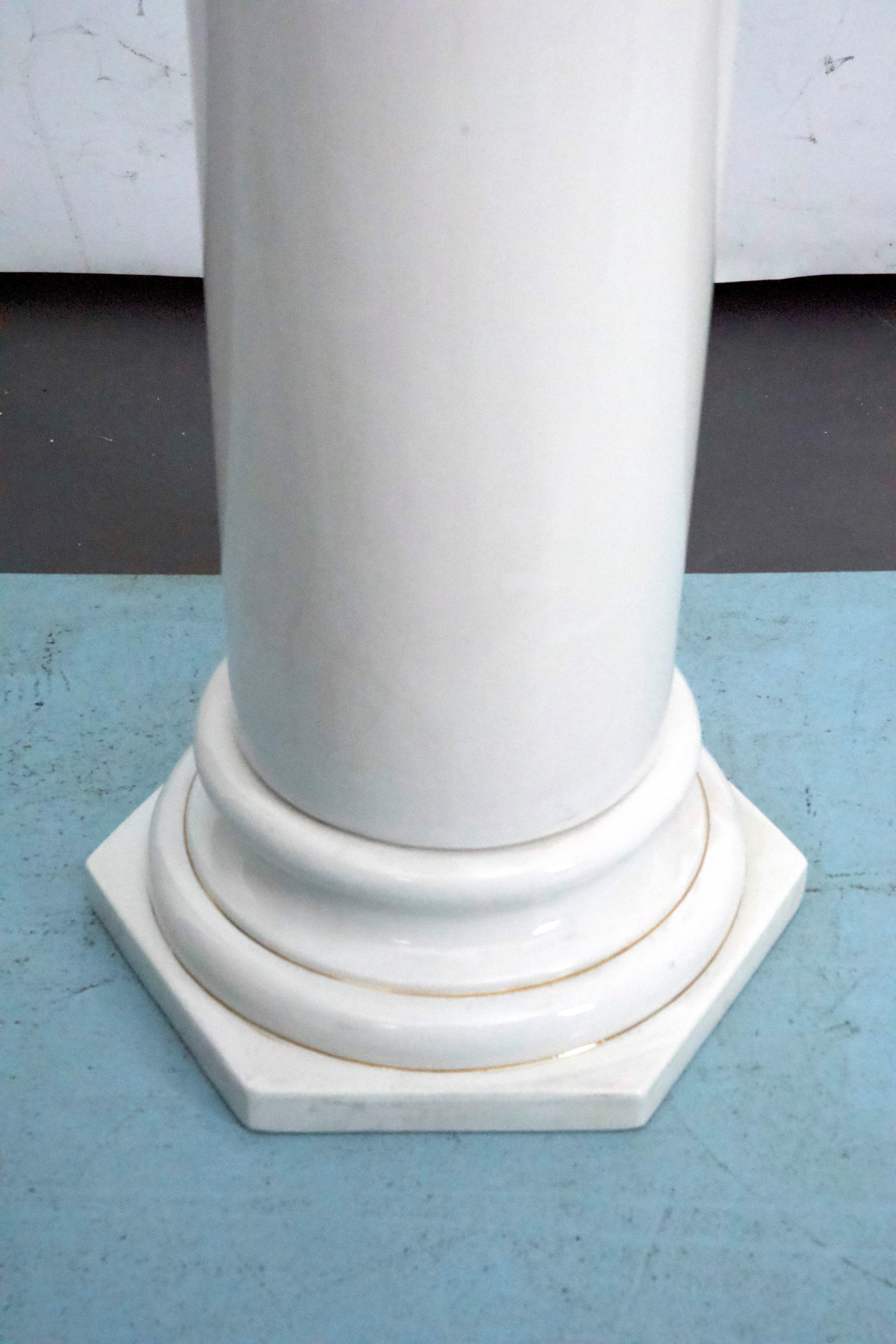 Italian Tommaso Barbi Oversized White Ceramic Vase with Gold Details and Column, Italy For Sale