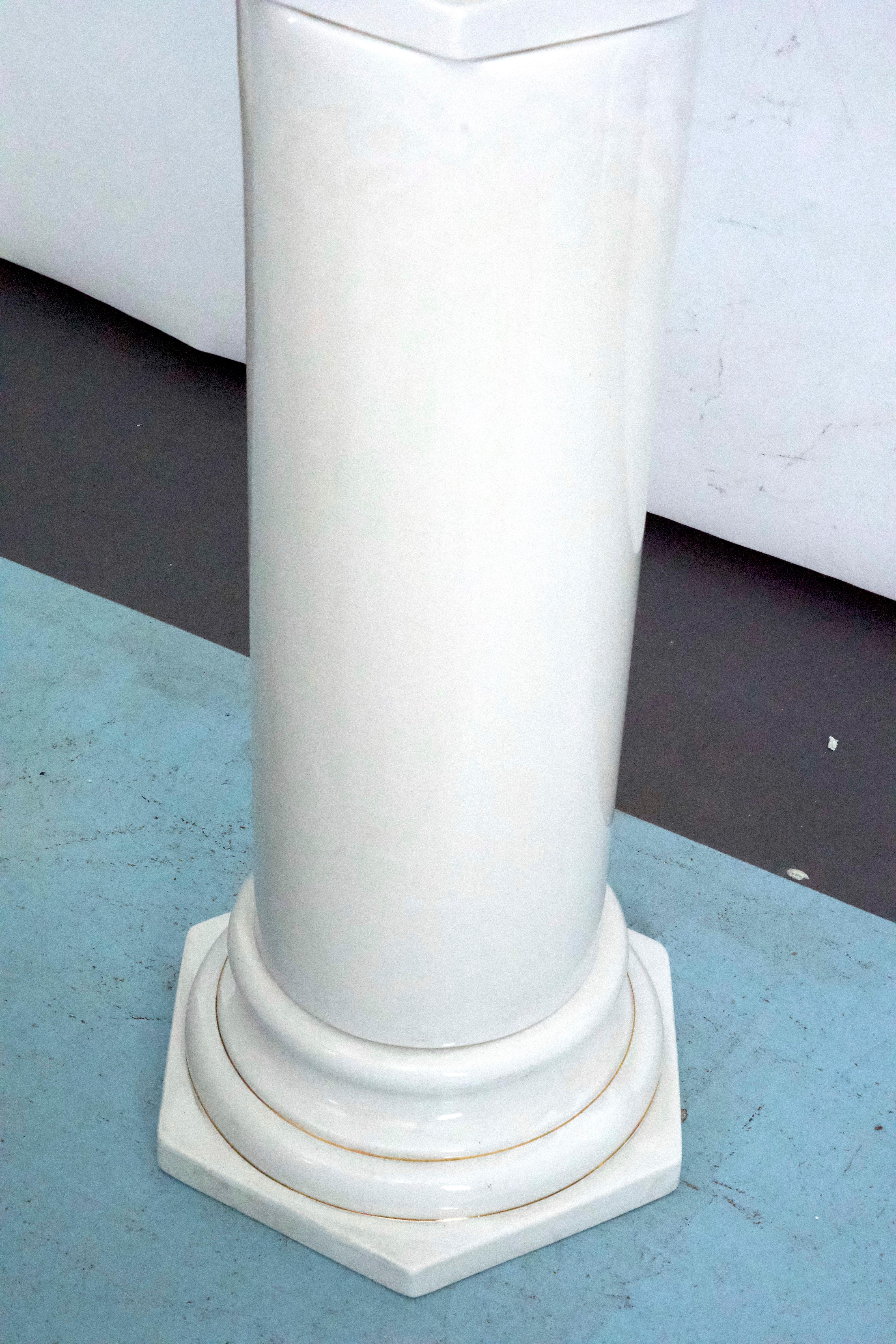 Tommaso Barbi Oversized White Ceramic Vase with Gold Details and Column, Italy For Sale 1