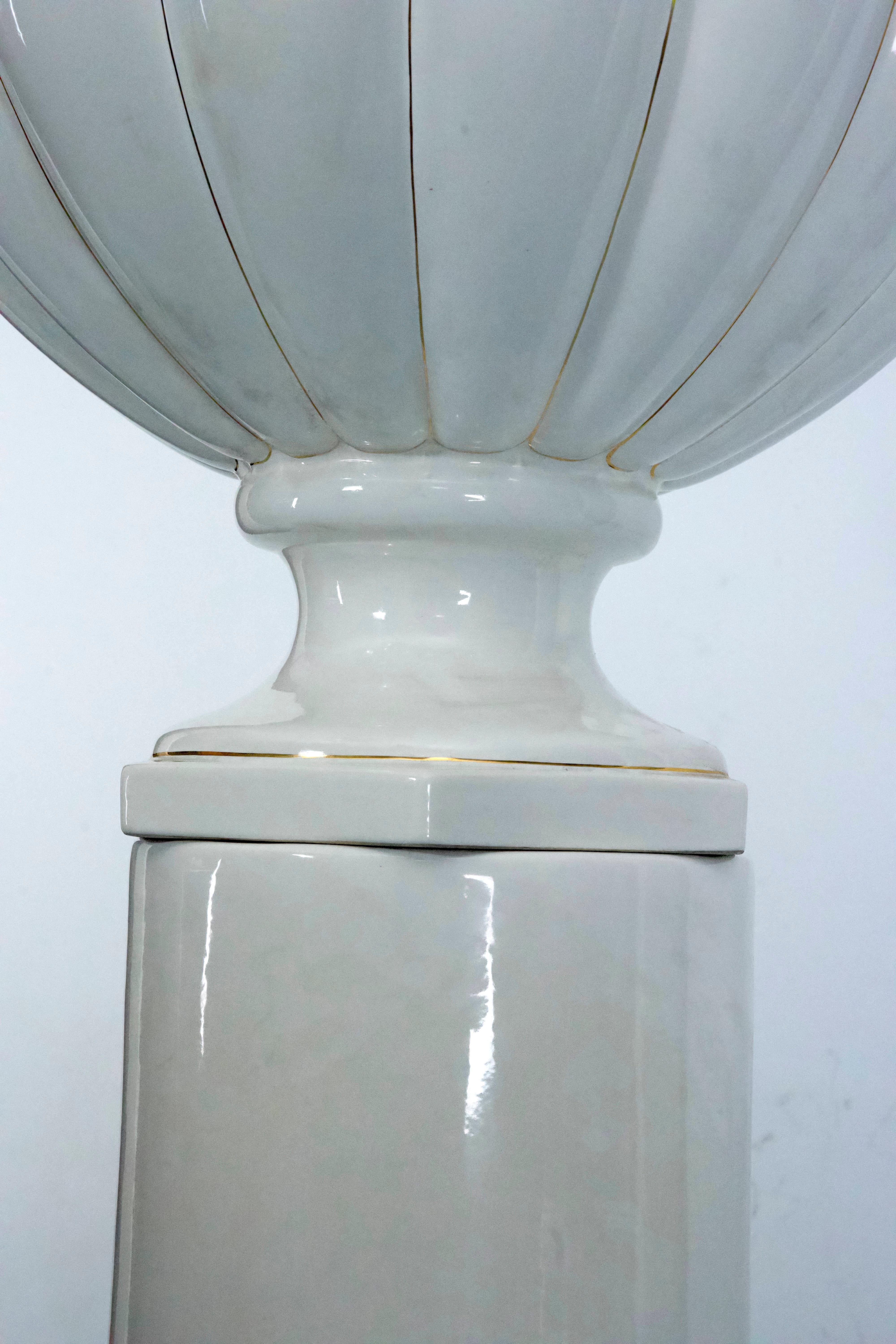 Tommaso Barbi Oversized White Ceramic Vase with Gold Details and Column, Italy For Sale 2