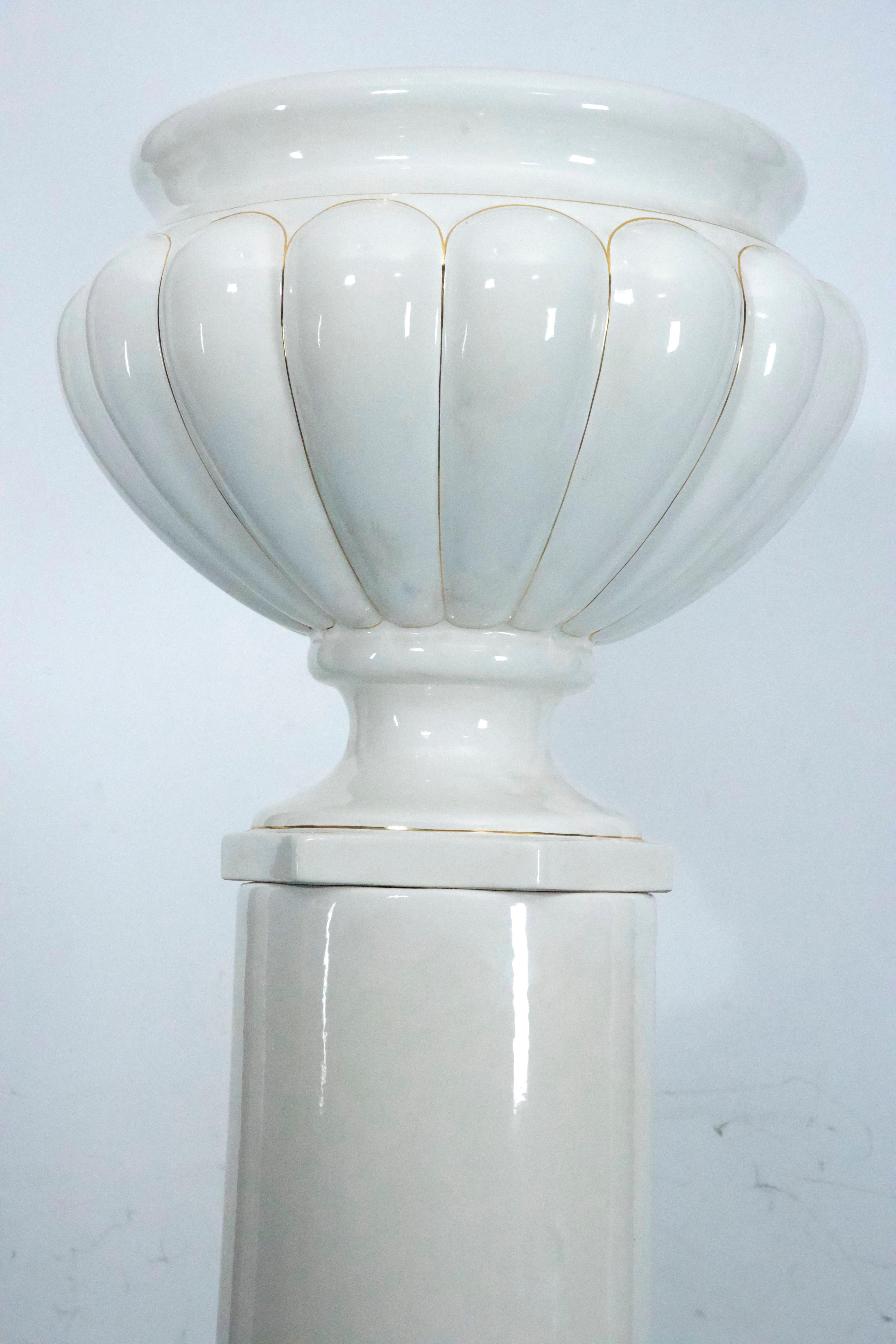 Tommaso Barbi Oversized White Ceramic Vase with Gold Details and Column, Italy For Sale 3