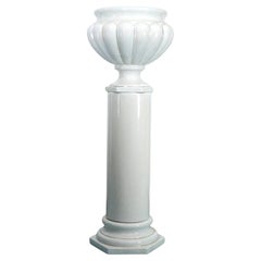 Tommaso Barbi Oversized White Ceramic Vase with Gold Details and Column, Italy