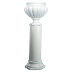 Tommaso Barbi Oversized White Ceramic Vase with Gold Details and Column, Italy
