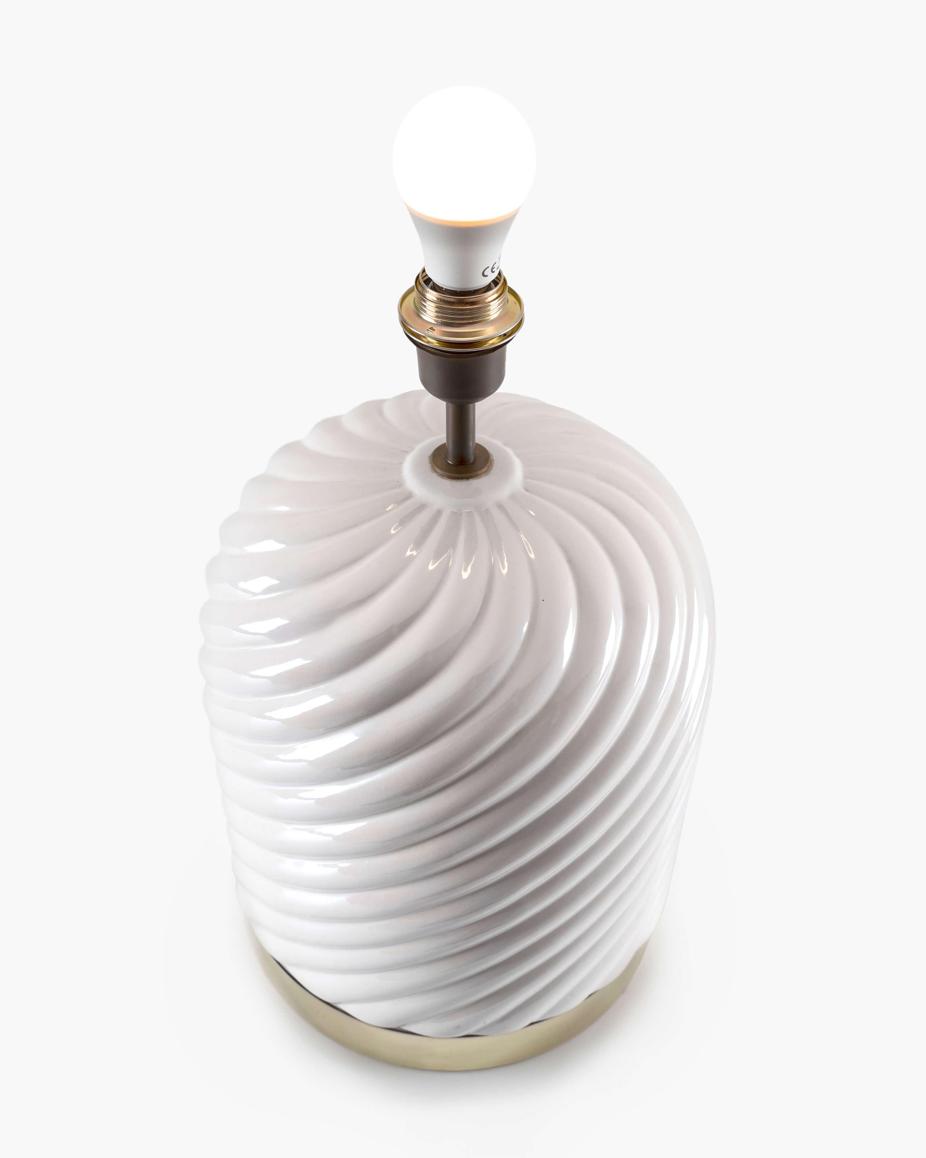 Italian Tommaso Barbi Pair of Ceramic Table Lamps with Brass Detailing, 1970 For Sale