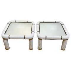 Tommaso Barbi Pair of Mirrored Coffee Tables with Fine Ceramic and Brass Finish