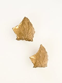 Tommaso Barbi Pair of Sculpted Brass Leaf Wall Sconces, Italy, 1970s