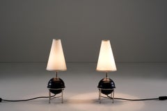 Tommaso Barbi Pair of Table Lamps Chromed Metal and Glass, 1980s