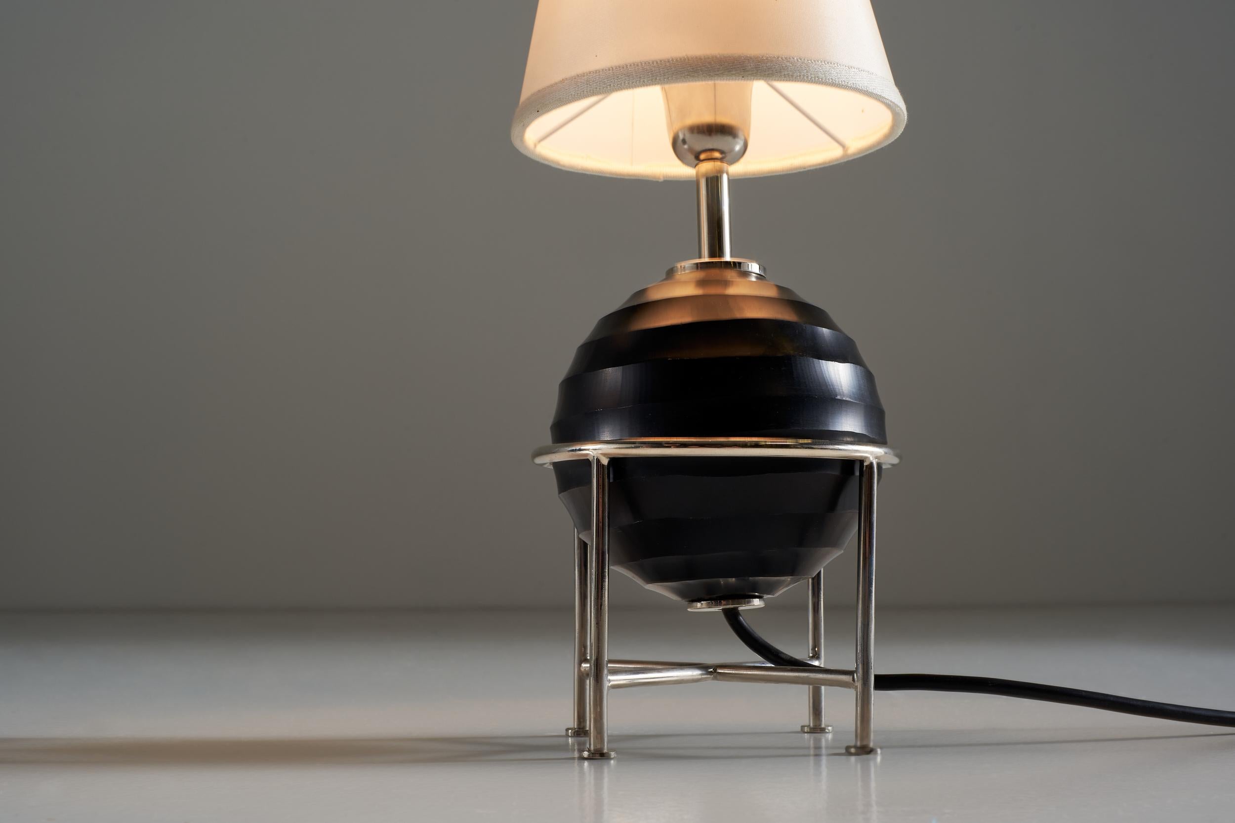 Italian Tommaso Barbi Pair of Table Lamps Chromed Metal and Glass, 1980s
