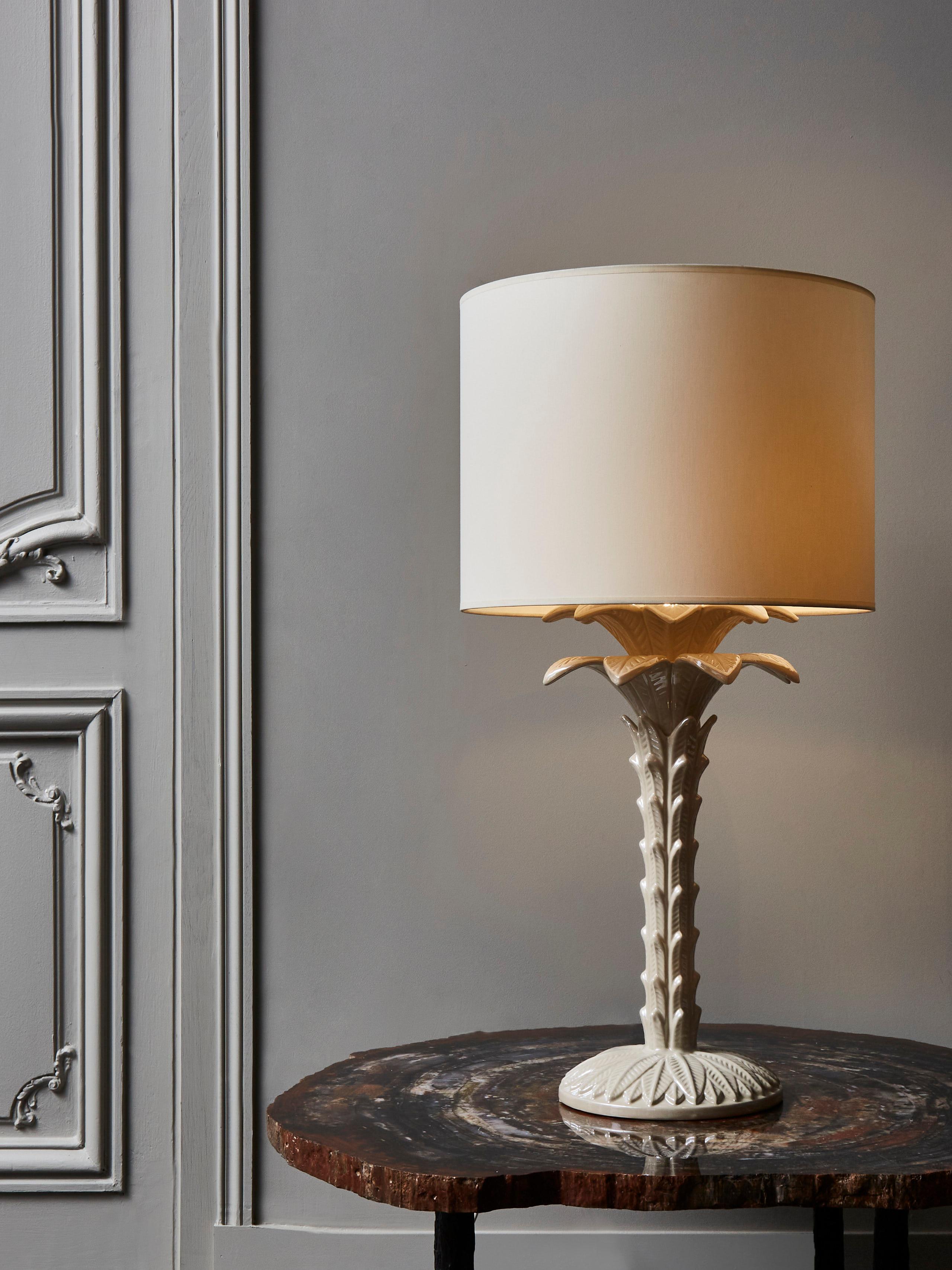 Elegant palm tree shaped white glazed ceramic table lamp made by Tommaso Barbi.

Original stamps at the bottom.
 