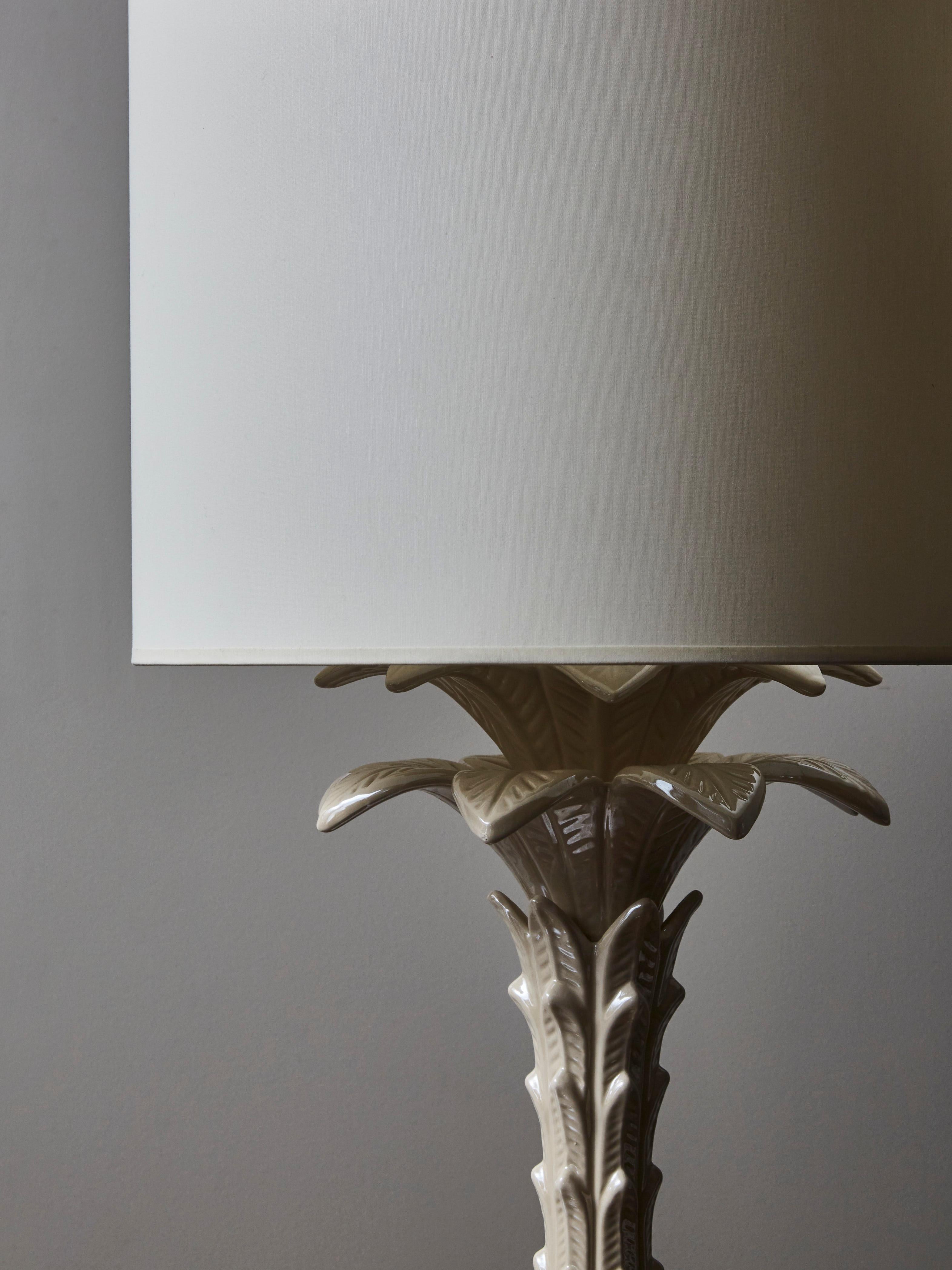 Mid-Century Modern Tommaso Barbi Palm Tree White Glazed Ceramic Table Lamp