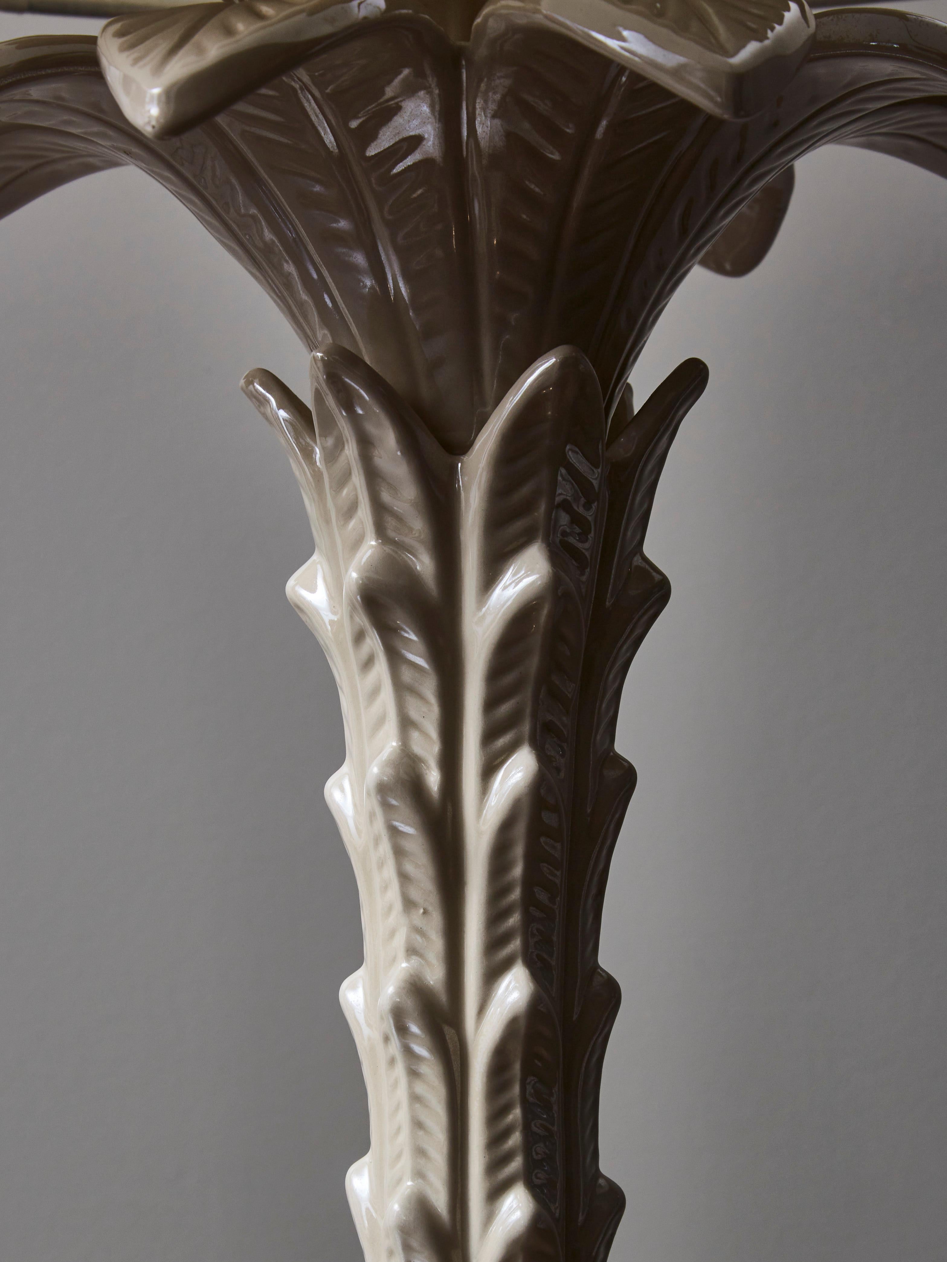 Italian Tommaso Barbi Palm Tree White Glazed Ceramic Table Lamp