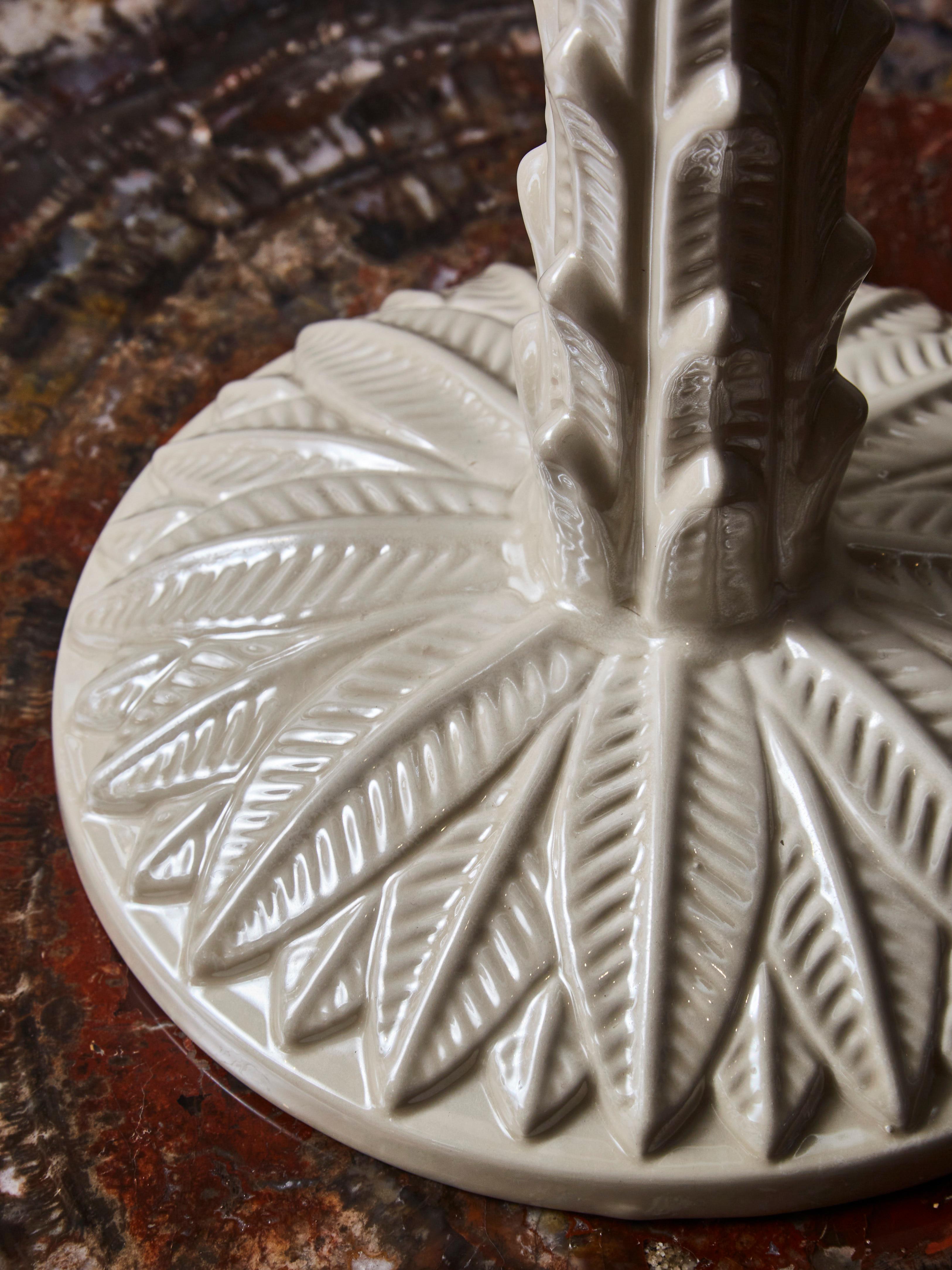 Tommaso Barbi Palm Tree White Glazed Ceramic Table Lamp In Good Condition In Saint-Ouen, IDF