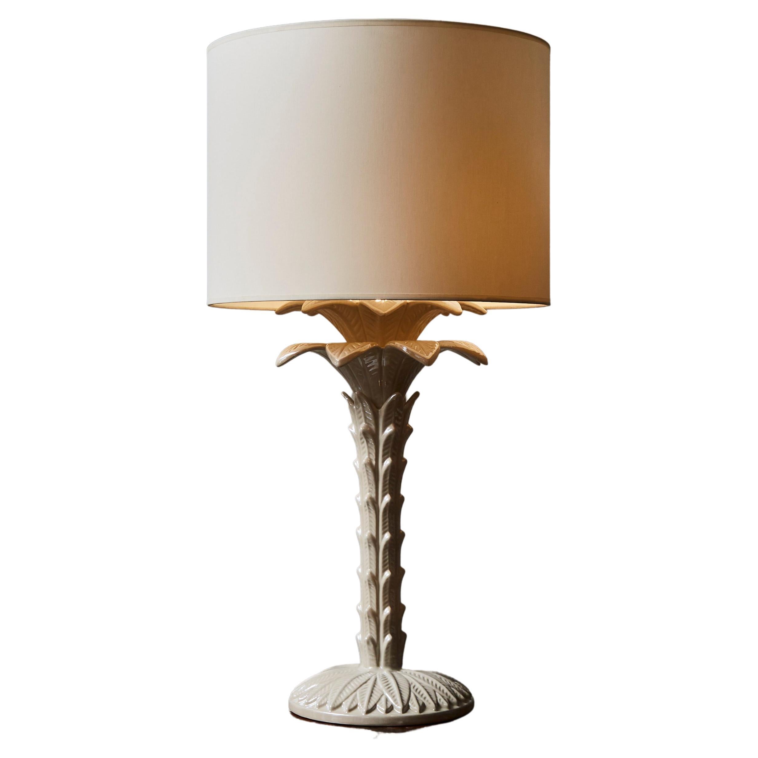 Tommaso Barbi Palm Tree White Glazed Ceramic Table Lamp