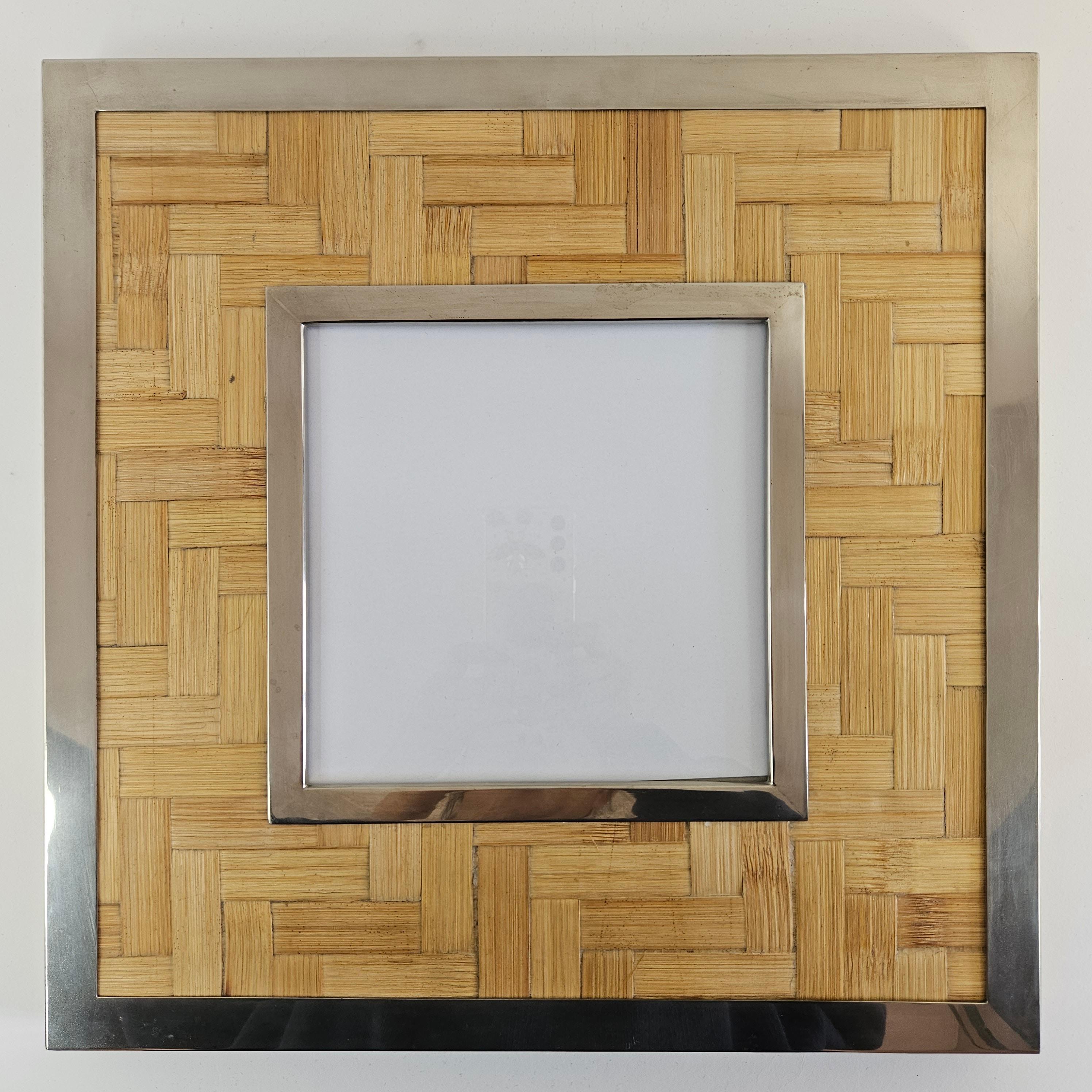Mid-Century Modern Tommaso Barbi Picture Frame in Rattan and Plated Silver, 1980s For Sale