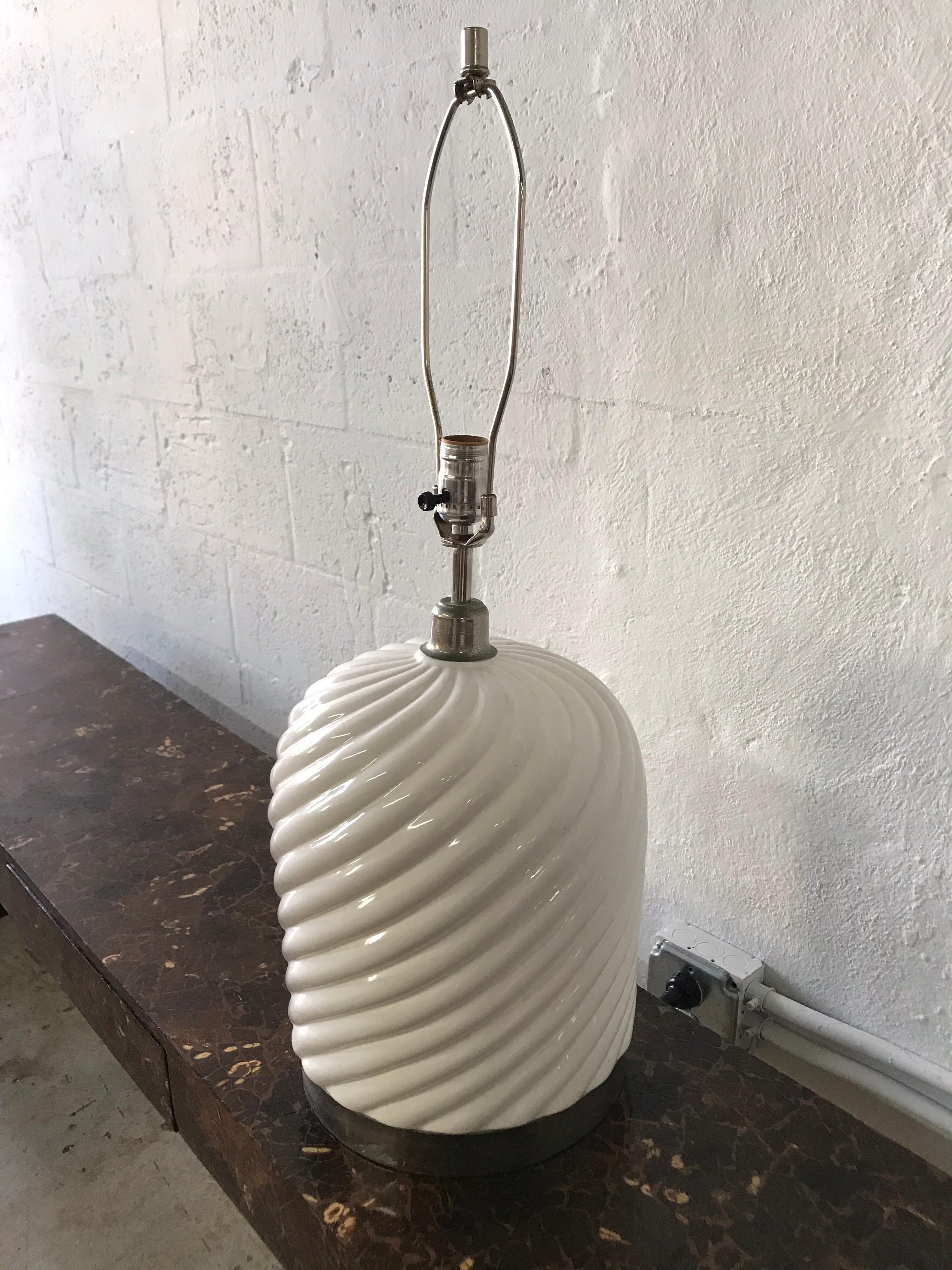 Tommaso Barbi Porcelain Ceramic and Chrome Table Lamp In Good Condition For Sale In Miami, FL