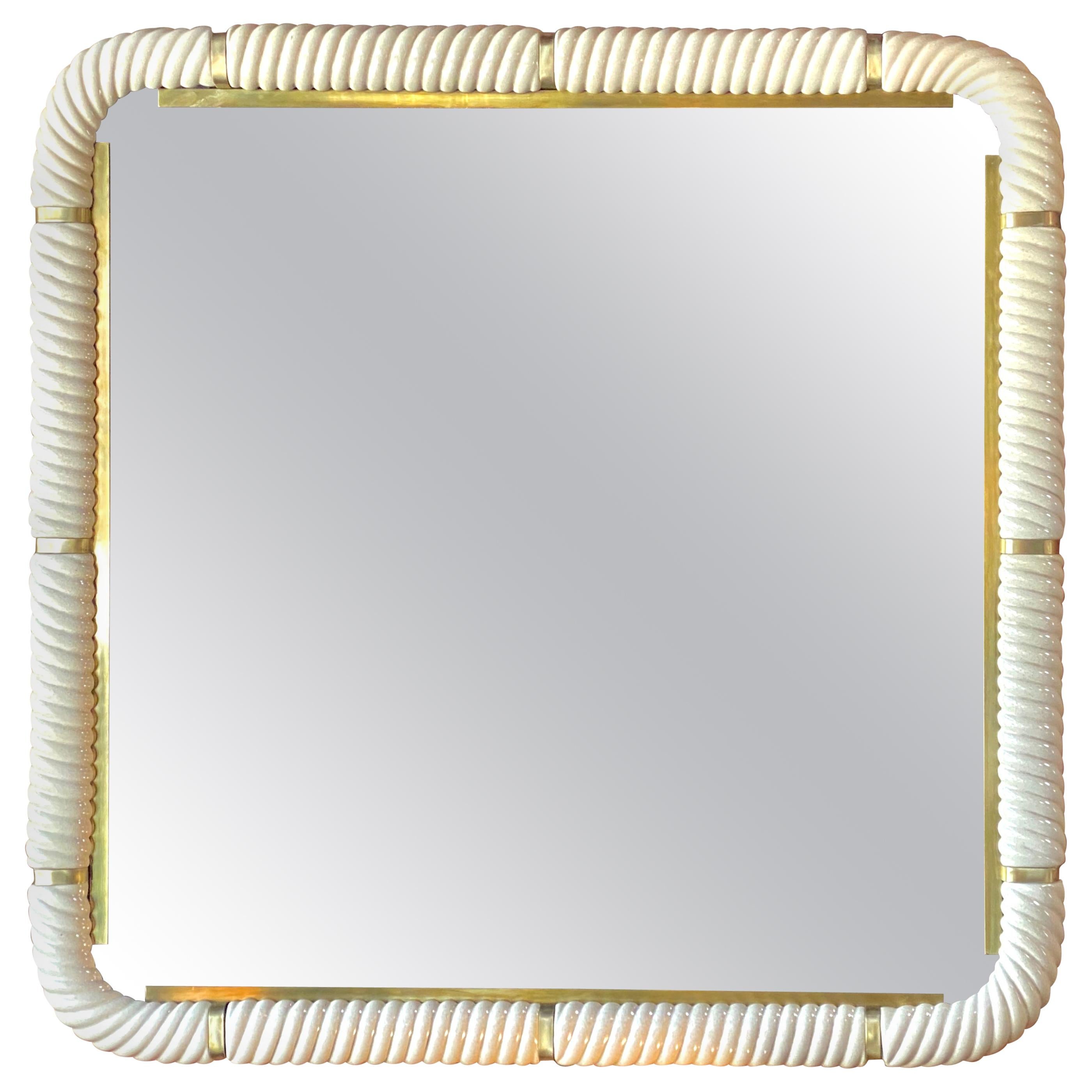 Tommaso Barbi Porcelain Wall Mirror with Brass