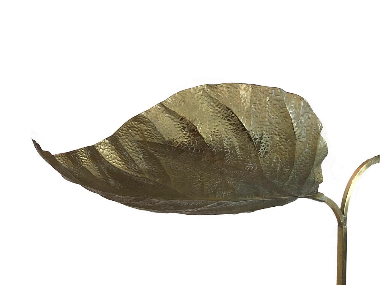 Italian Tommaso Barbi Rare 3-Leaf Rhubarb Brass Floor Lamp