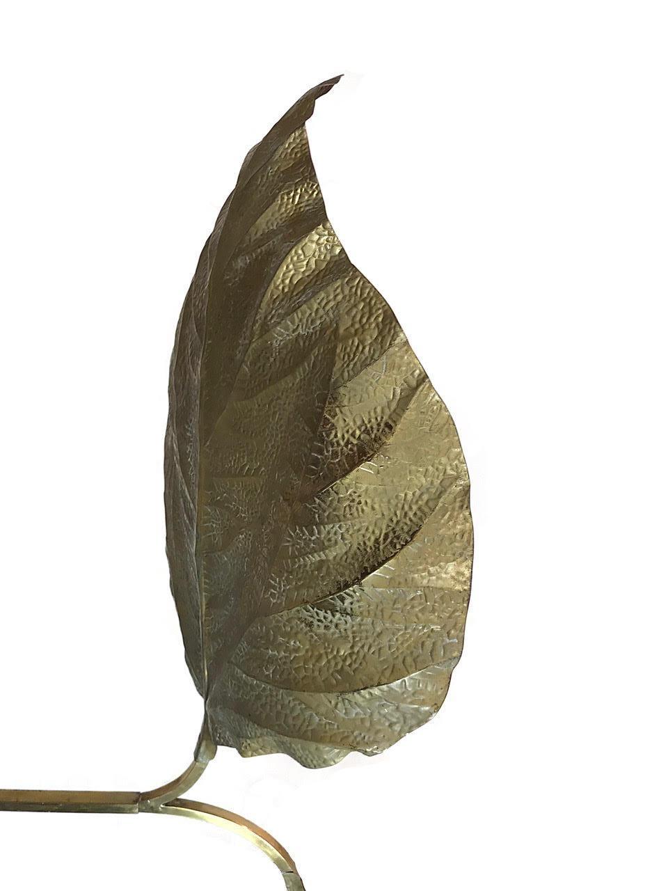 Hammered Tommaso Barbi Rare 3-Leaf Rhubarb Brass Floor Lamp