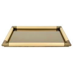 Tommaso Barbi Rectangular Brass & Mirror Centerpiece Tray, Italy, 1970s