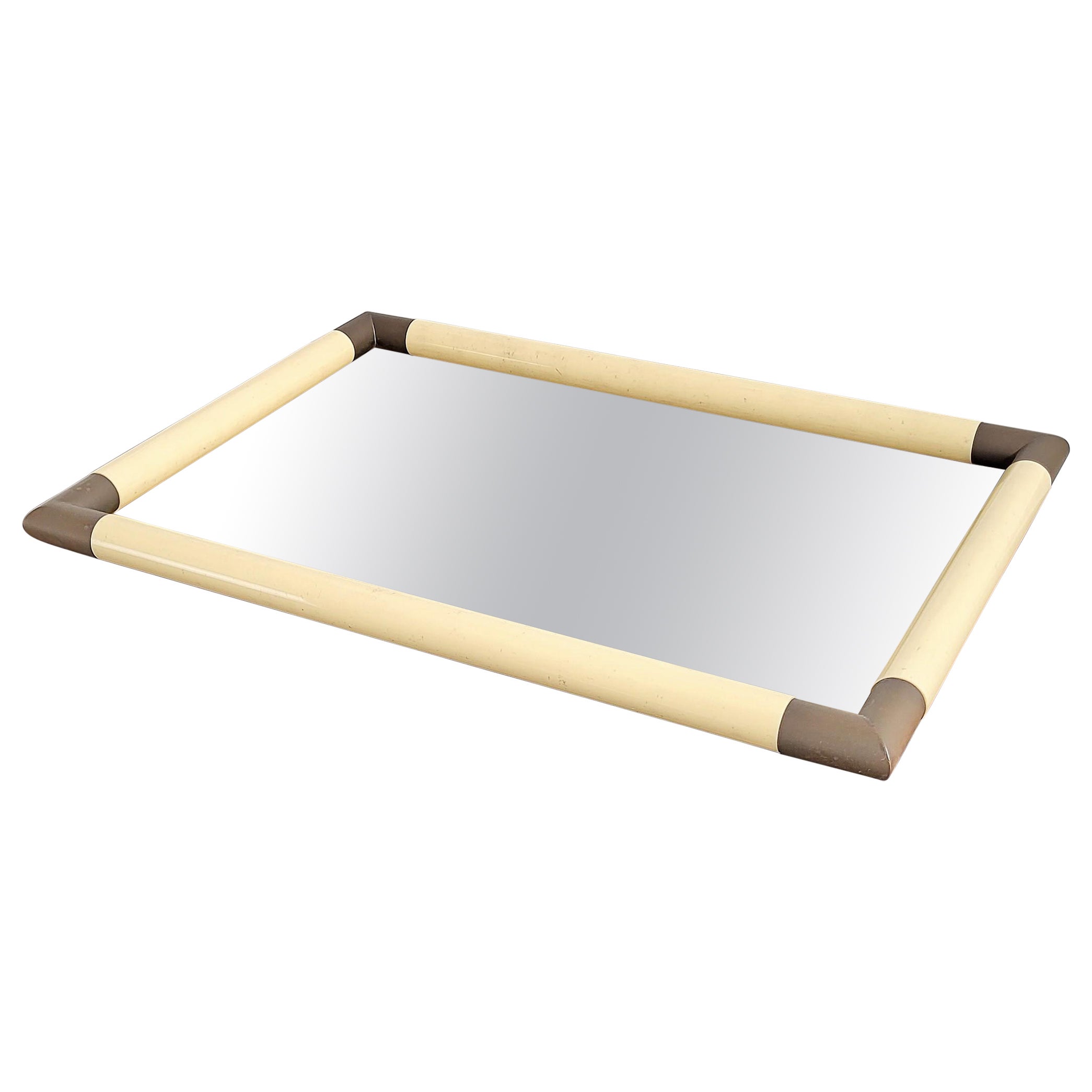Tommaso Barbi Rectangular Brass & Mirror Centerpiece Tray, Italy, 1970s For Sale