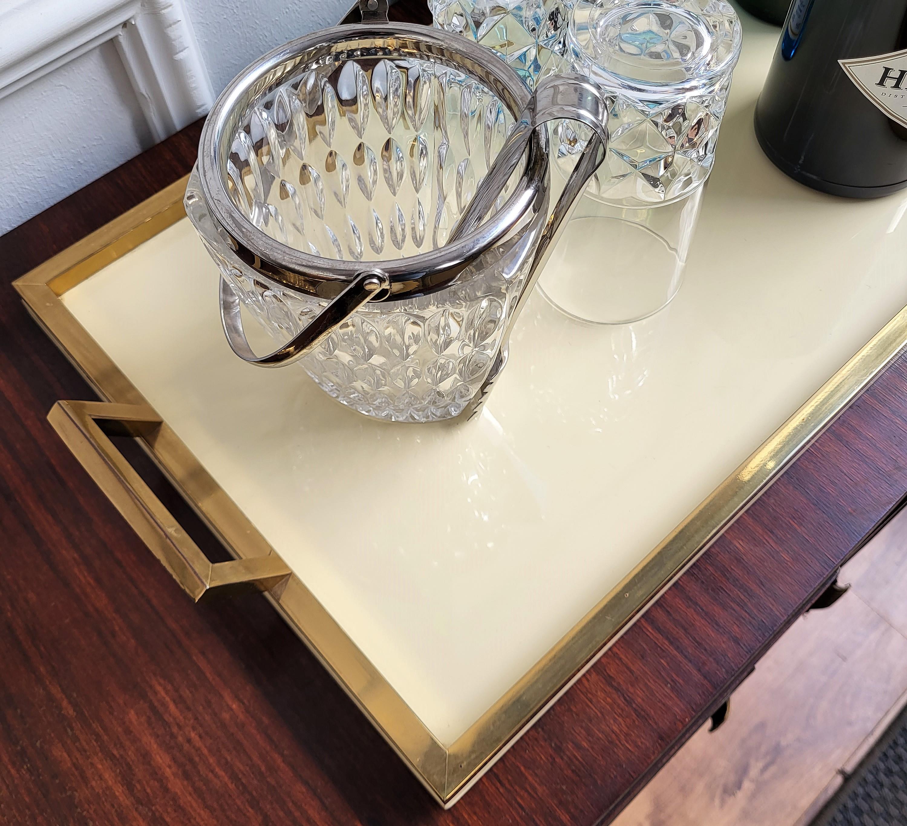 Tommaso Barbi Rectangular Brass & White Lacquered Centerpiece Tray, Italy, 1970s For Sale 1