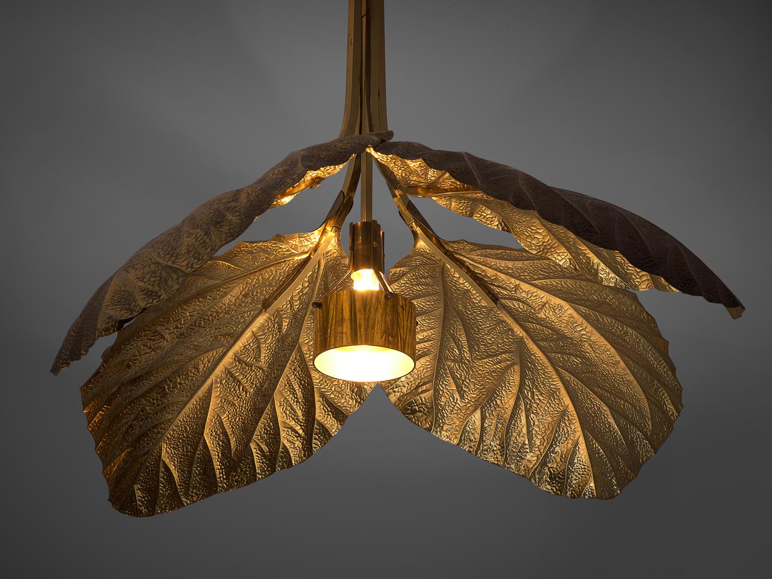 Mid-Century Modern Tommaso Barbi Rhubarb Leaf Brass Chandelier