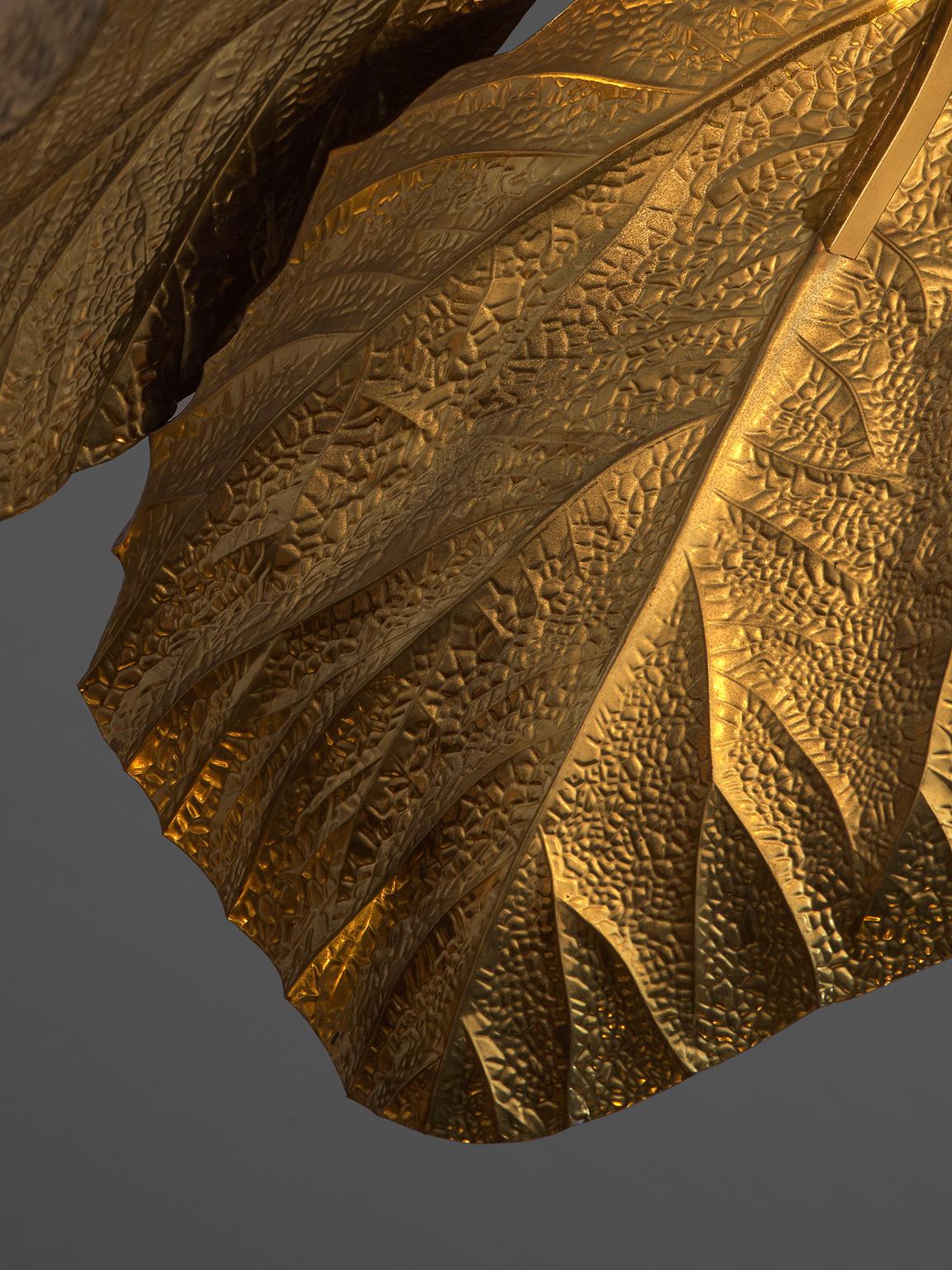 Italian Tommaso Barbi Rhubarb Leaf Brass Chandelier