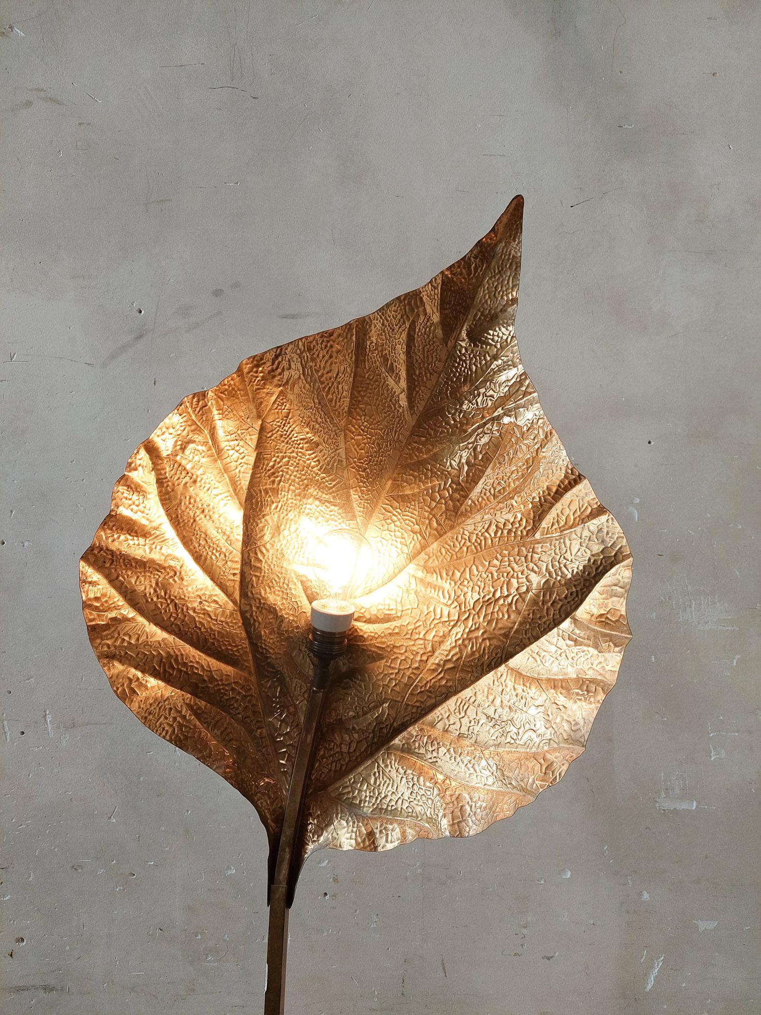 Tommaso Barbi rhubarb leaf brass floor lamp for Carlo Giorgi, Italy, 1970s 2