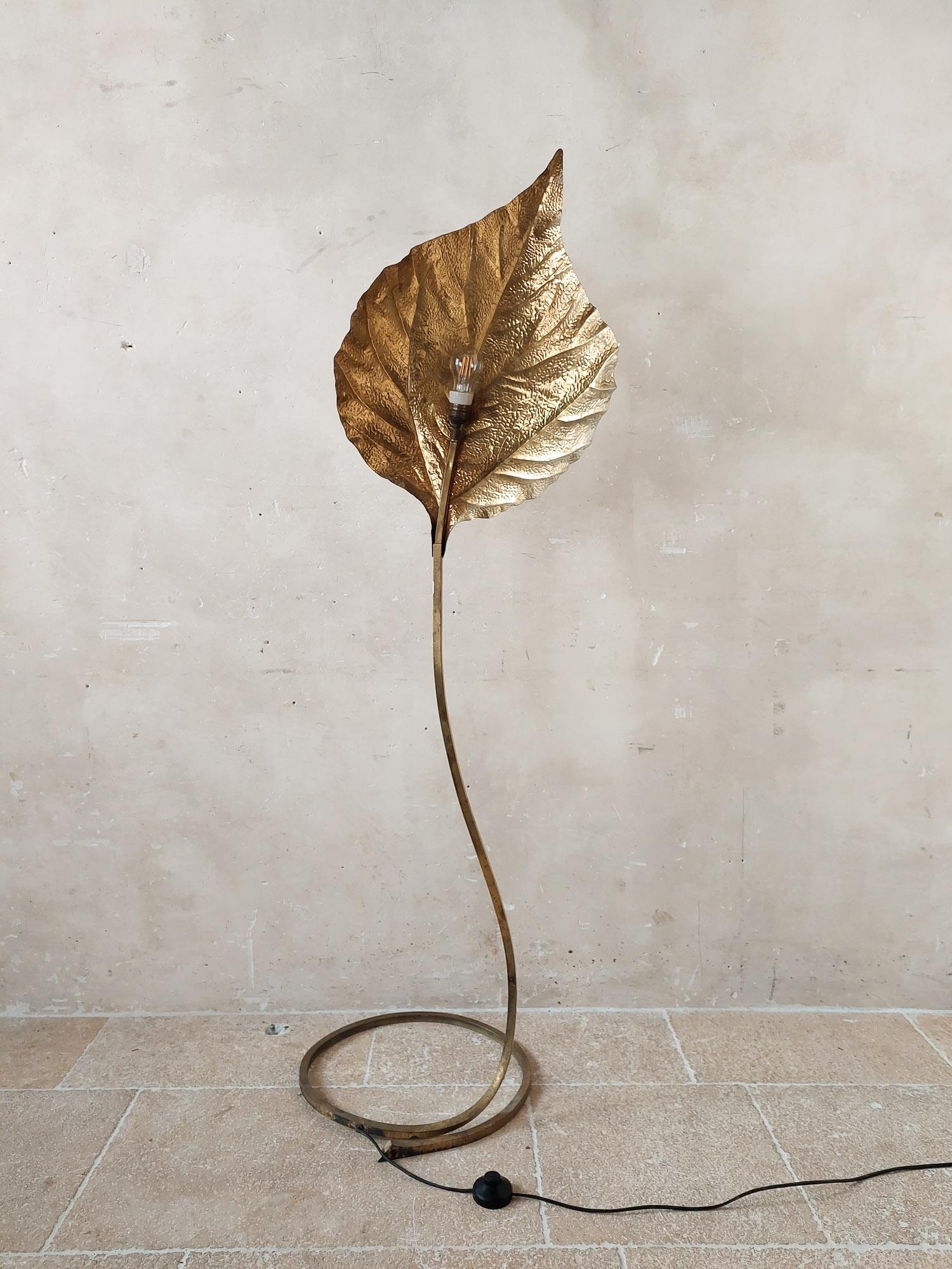 Tommaso Barbi rhubarb leaf brass floor lamp for Carlo Giorgi, Italy, 1970s 6