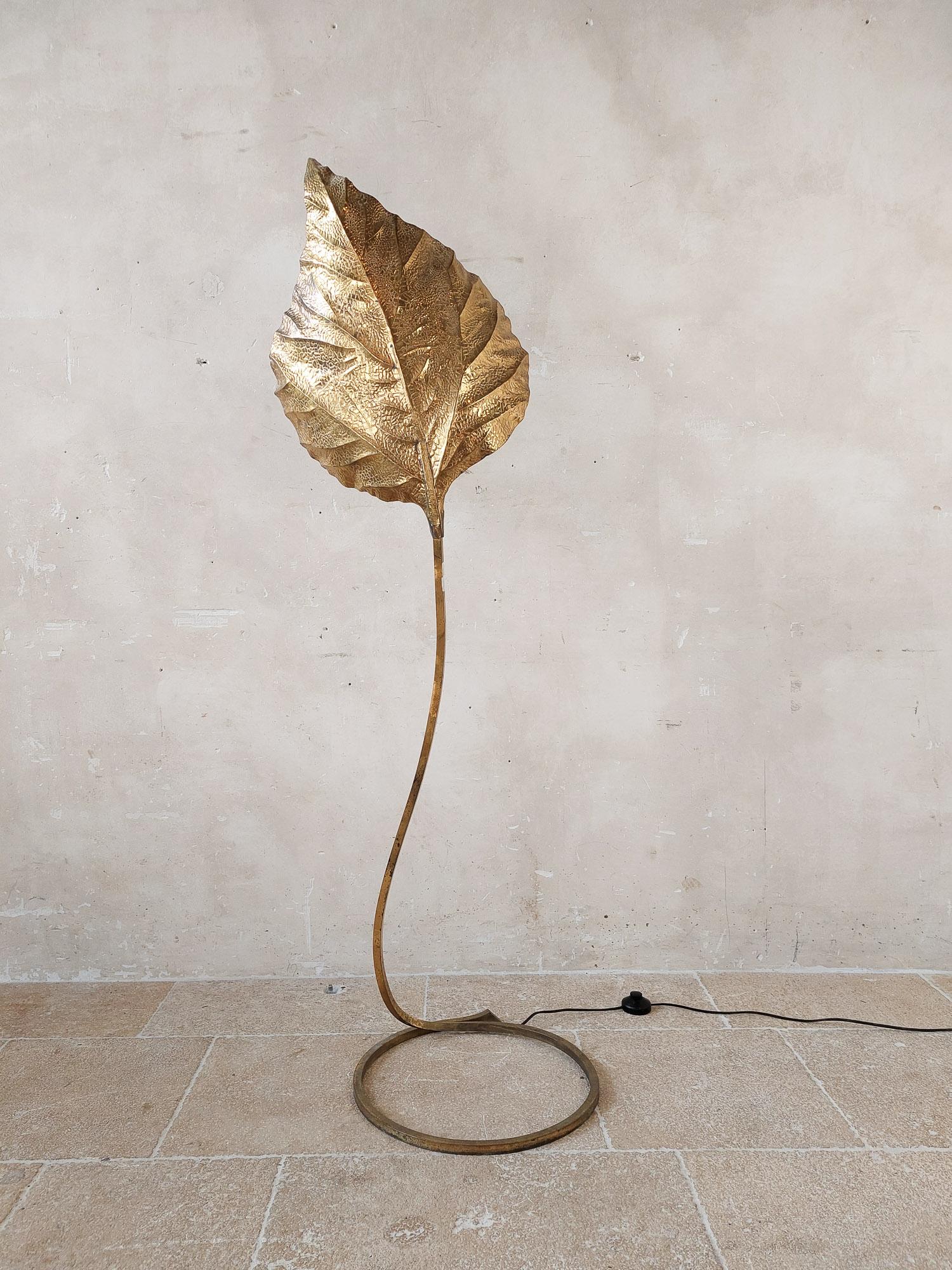 Mid-Century Modern Tommaso Barbi rhubarb leaf brass floor lamp for Carlo Giorgi, Italy, 1970s