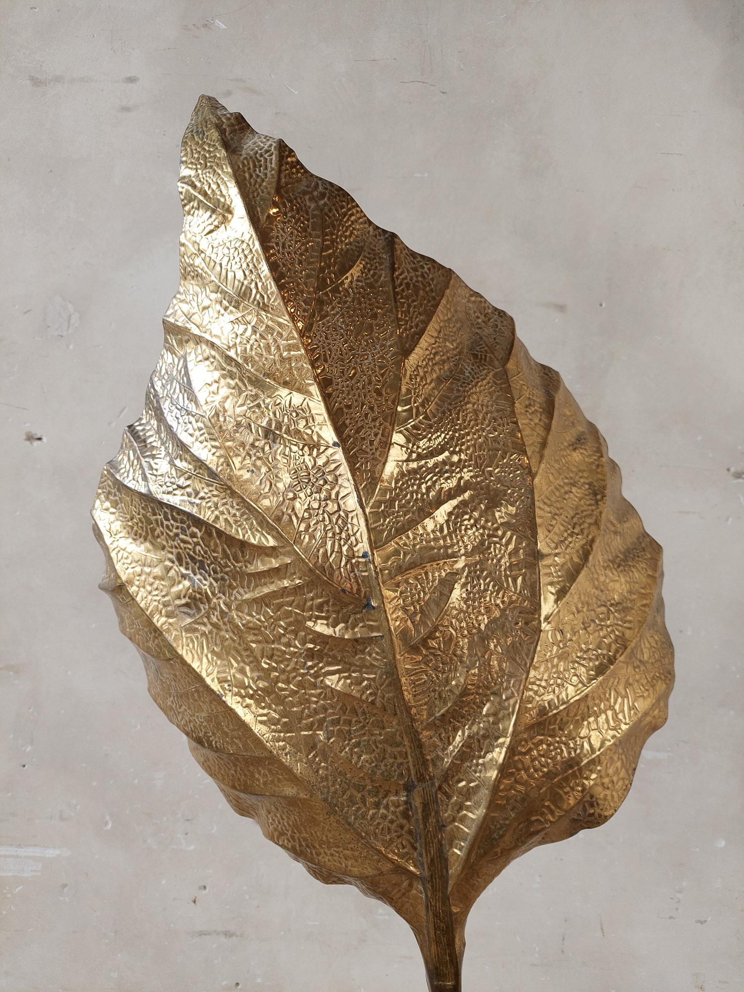 Italian Tommaso Barbi rhubarb leaf brass floor lamp for Carlo Giorgi, Italy, 1970s