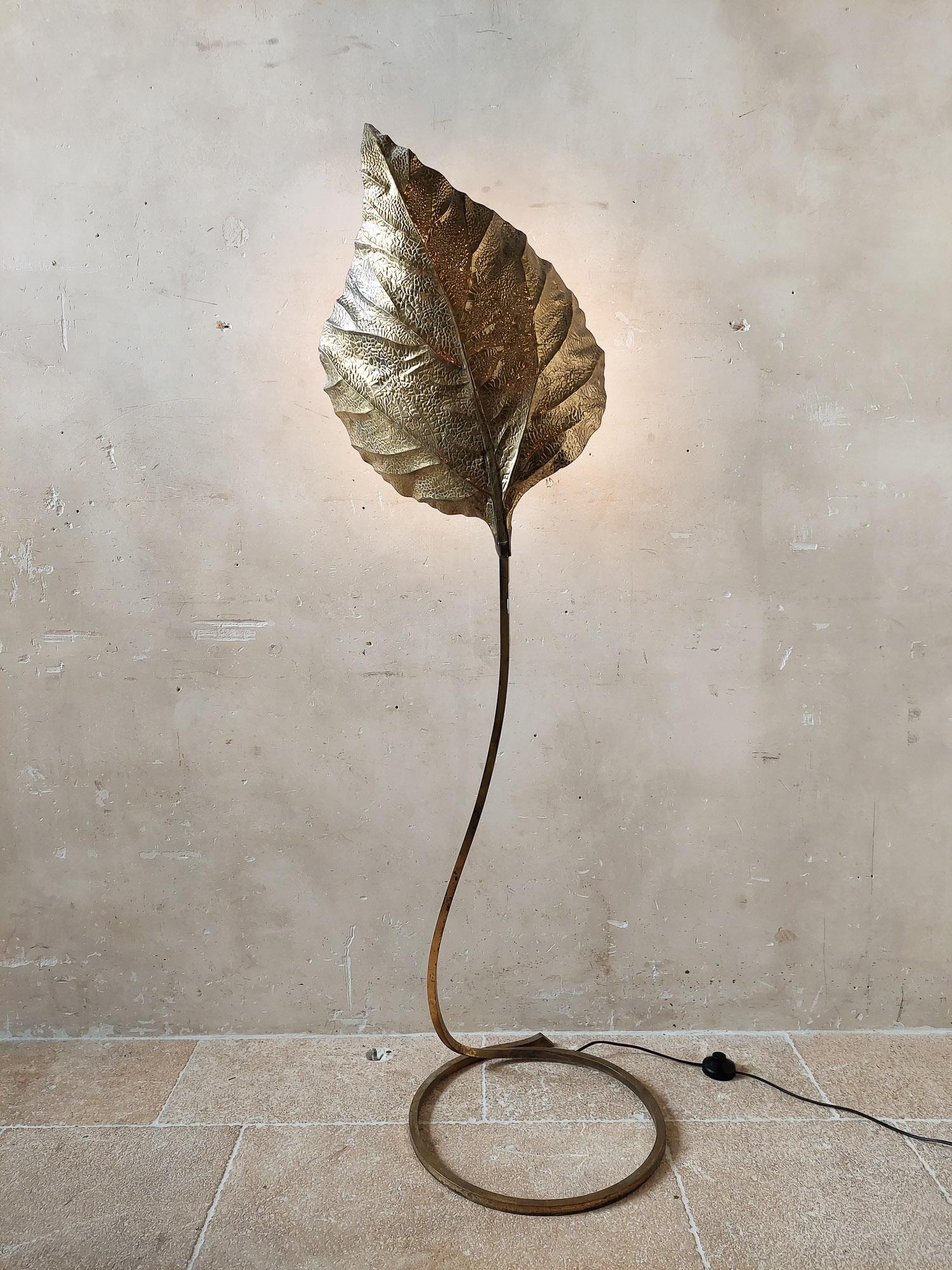 Tommaso Barbi rhubarb leaf brass floor lamp for Carlo Giorgi, Italy, 1970s 1