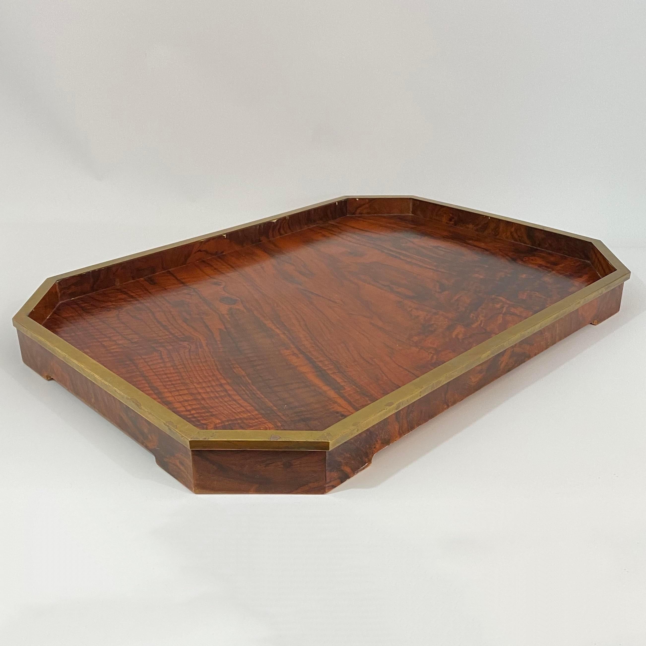 Mid-Century Modern Tommaso Barbi Rosewood and Brass Tray For Sale