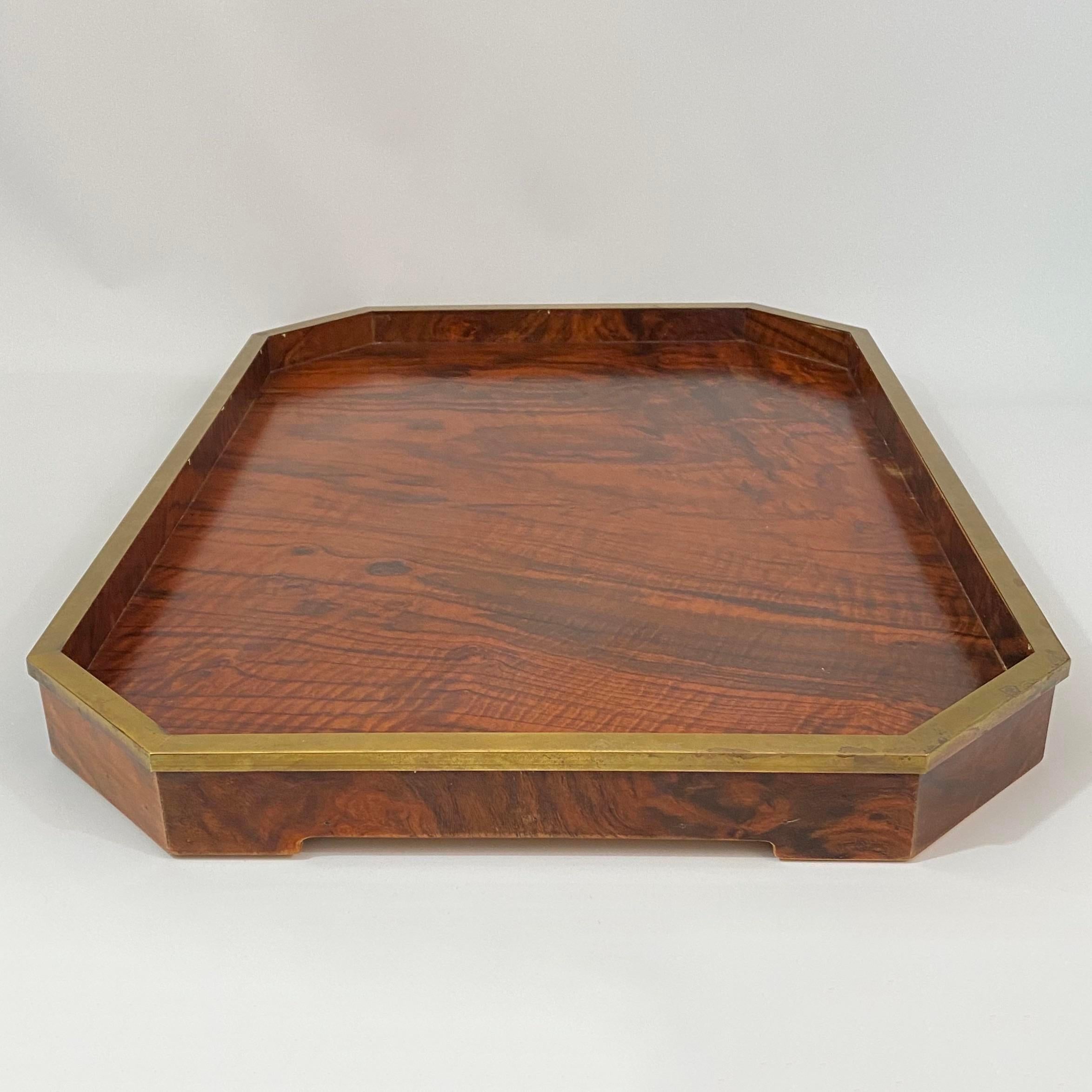 Italian Tommaso Barbi Rosewood and Brass Tray For Sale