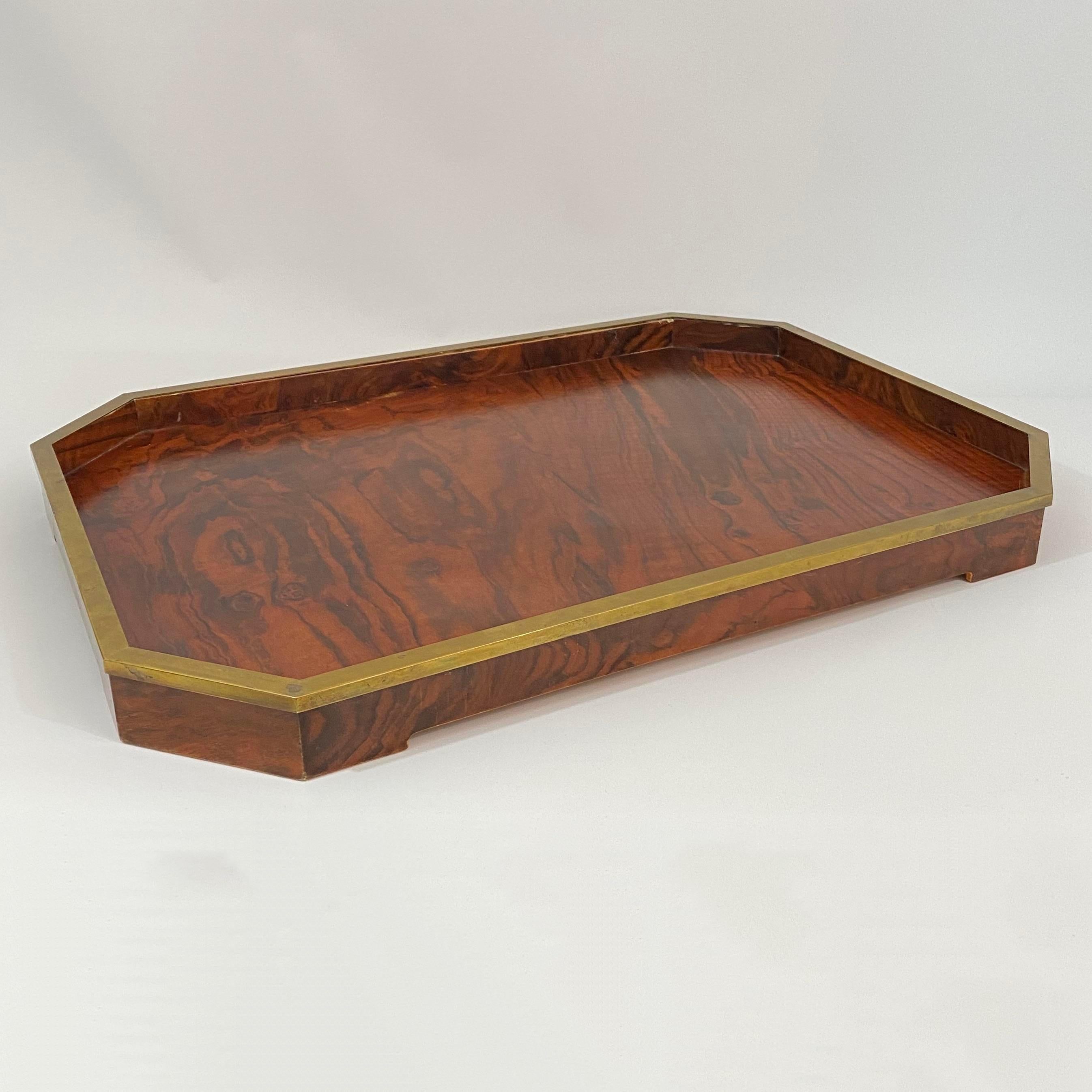 Tommaso Barbi Rosewood and Brass Tray In Good Condition For Sale In Westfield, NJ