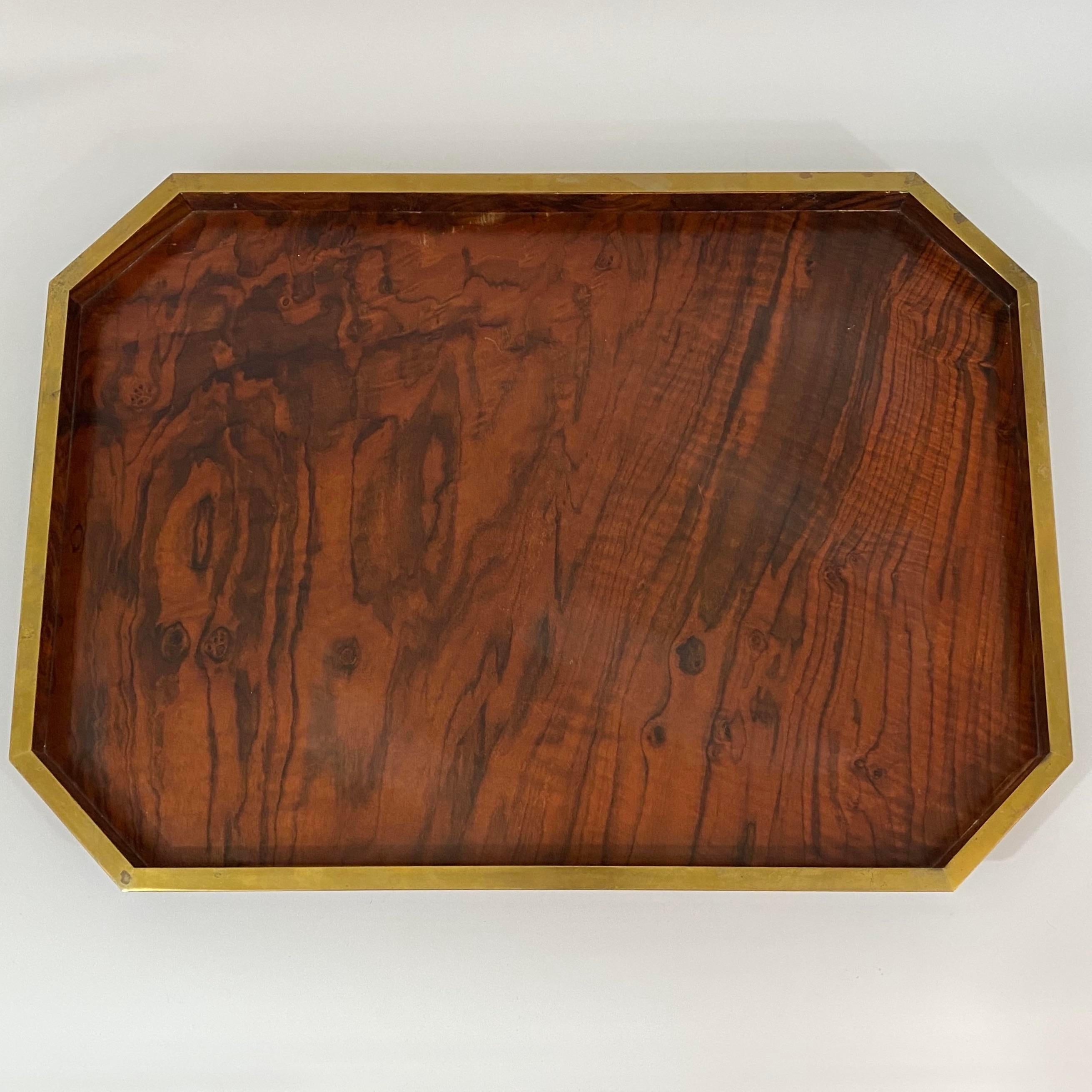 20th Century Tommaso Barbi Rosewood and Brass Tray For Sale