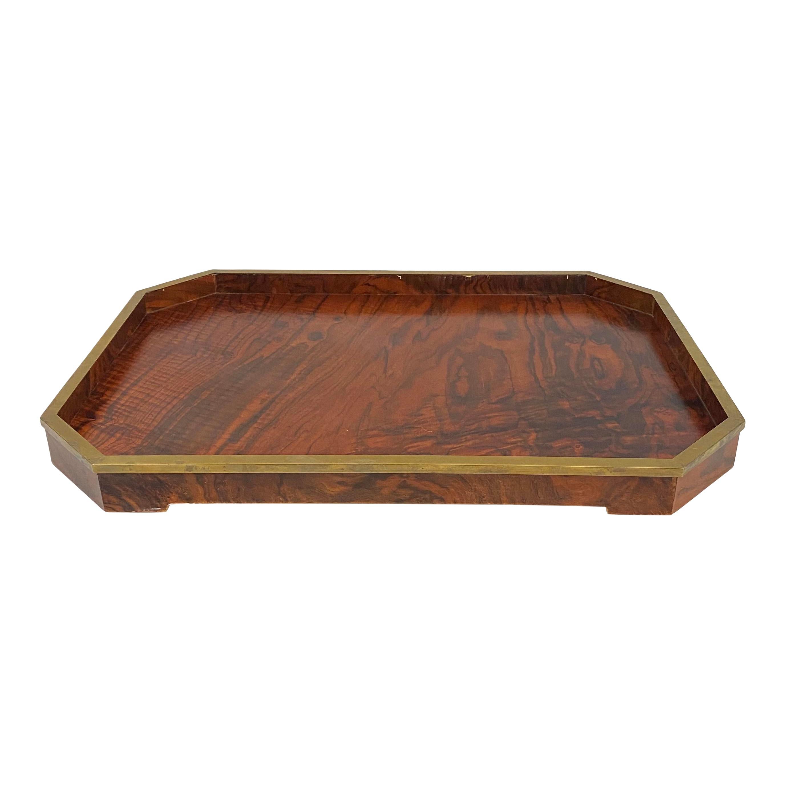 Tommaso Barbi Rosewood and Brass Tray For Sale 1