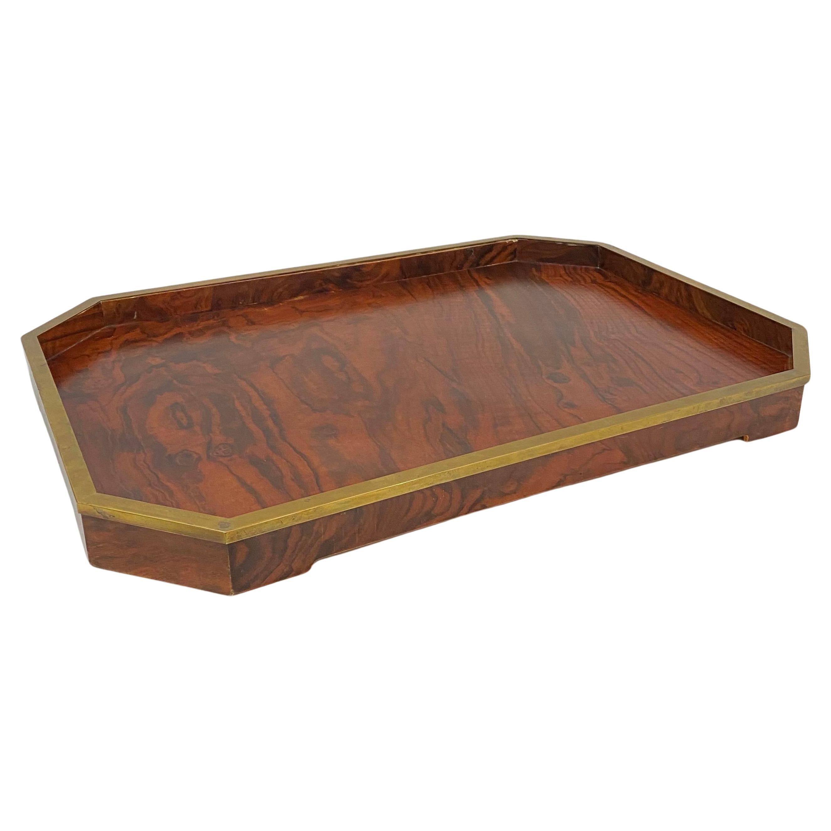 Tommaso Barbi Rosewood and Brass Tray For Sale