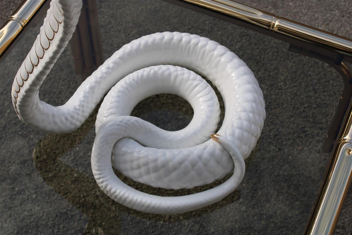 Tommaso Barbi sculpture cobra snake white gold ceramic Italian design, 1970s.