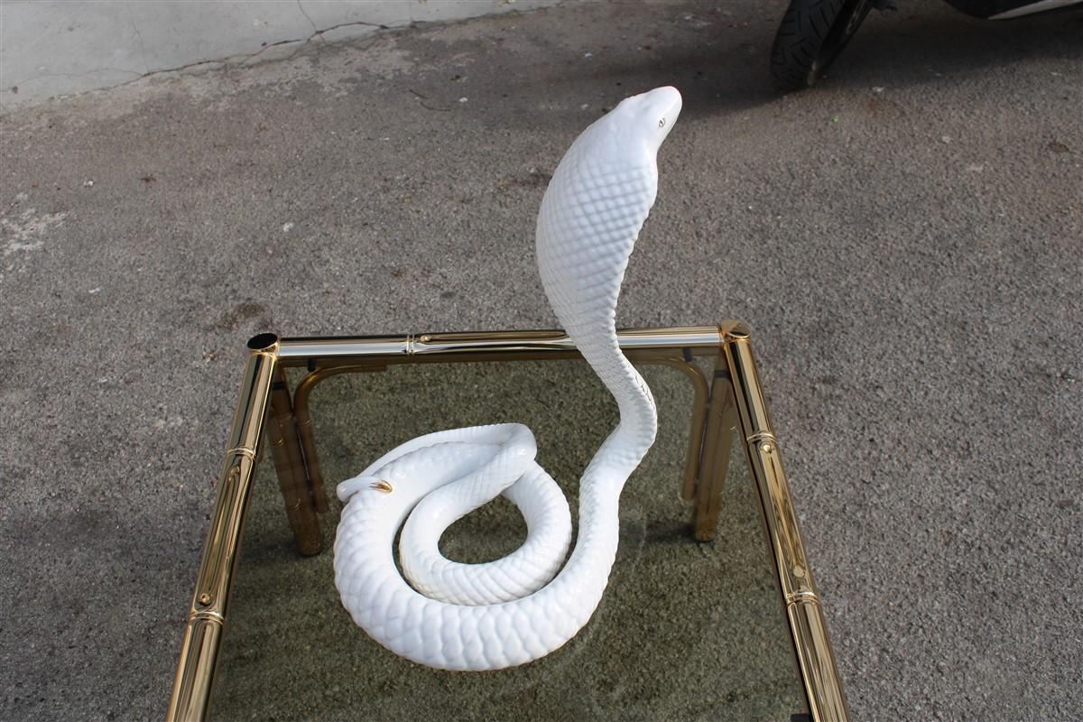 Tommaso Barbi Sculpture Cobra Snake White Gold Ceramic Italian Design, 1970s In Good Condition In Palermo, Sicily