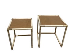 Tommaso Barbi Set of 2 Brass and Golden Mirror Top Cofffee Tavles, Italy, 1970s