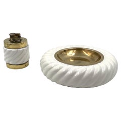 Tommaso Barbi, Smoking set white ashtray and table lighter, B Ceramiche, 1970s