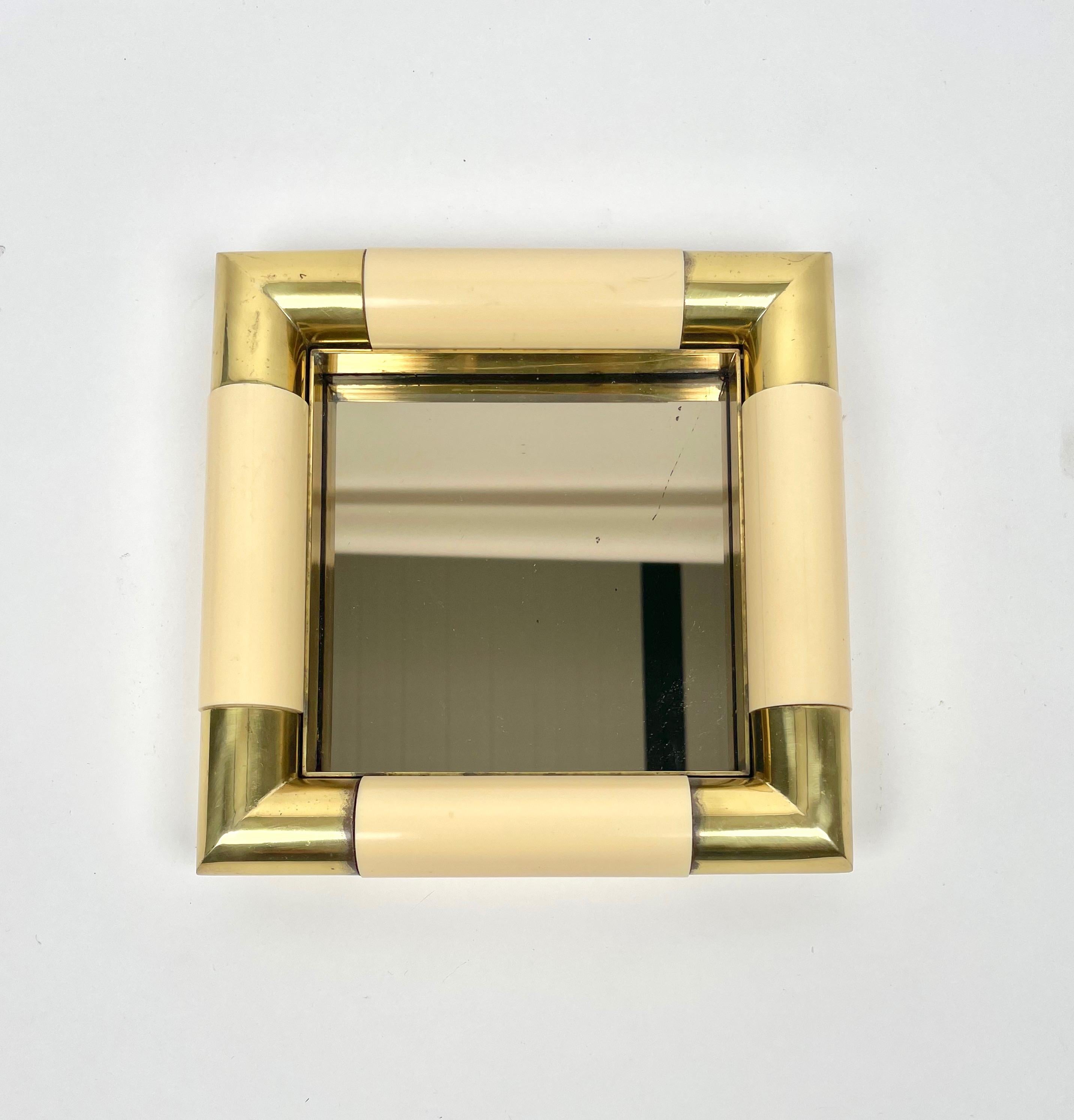 Mid-Century Modern Tommaso Barbi Squared Brass & Mirror Vide Poche, Italy, 1970s