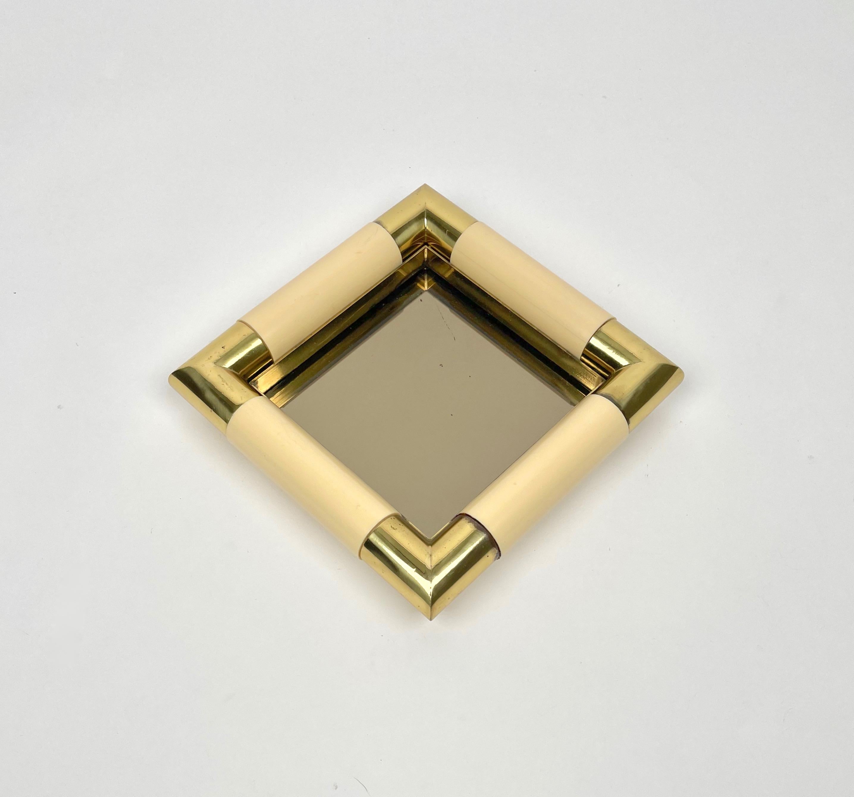 Italian Tommaso Barbi Squared Brass & Mirror Vide Poche, Italy, 1970s